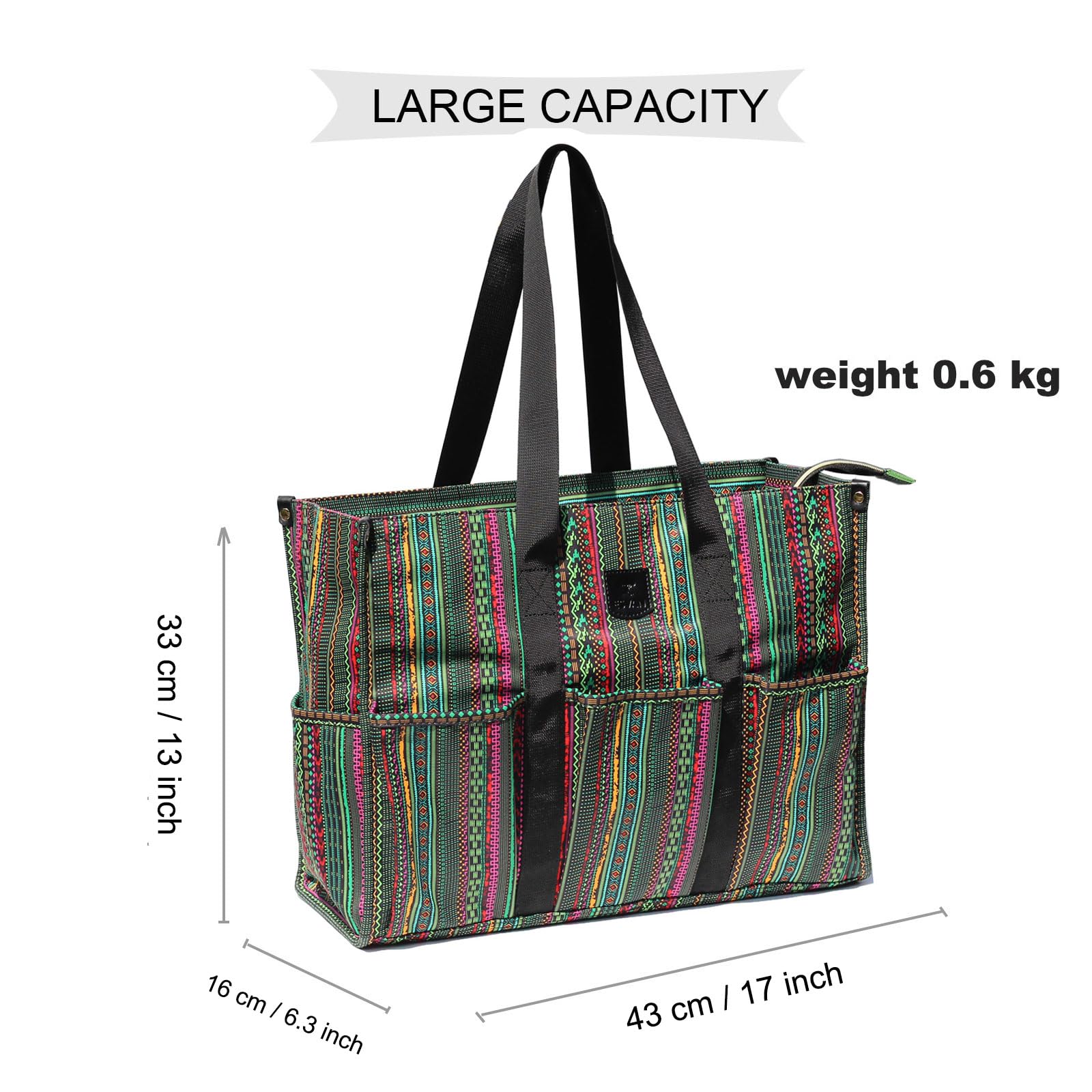ESVAN Utility Tote Bag with Zip Top Waterproof Teacher Tote Bag for Teacher Work Women Beach