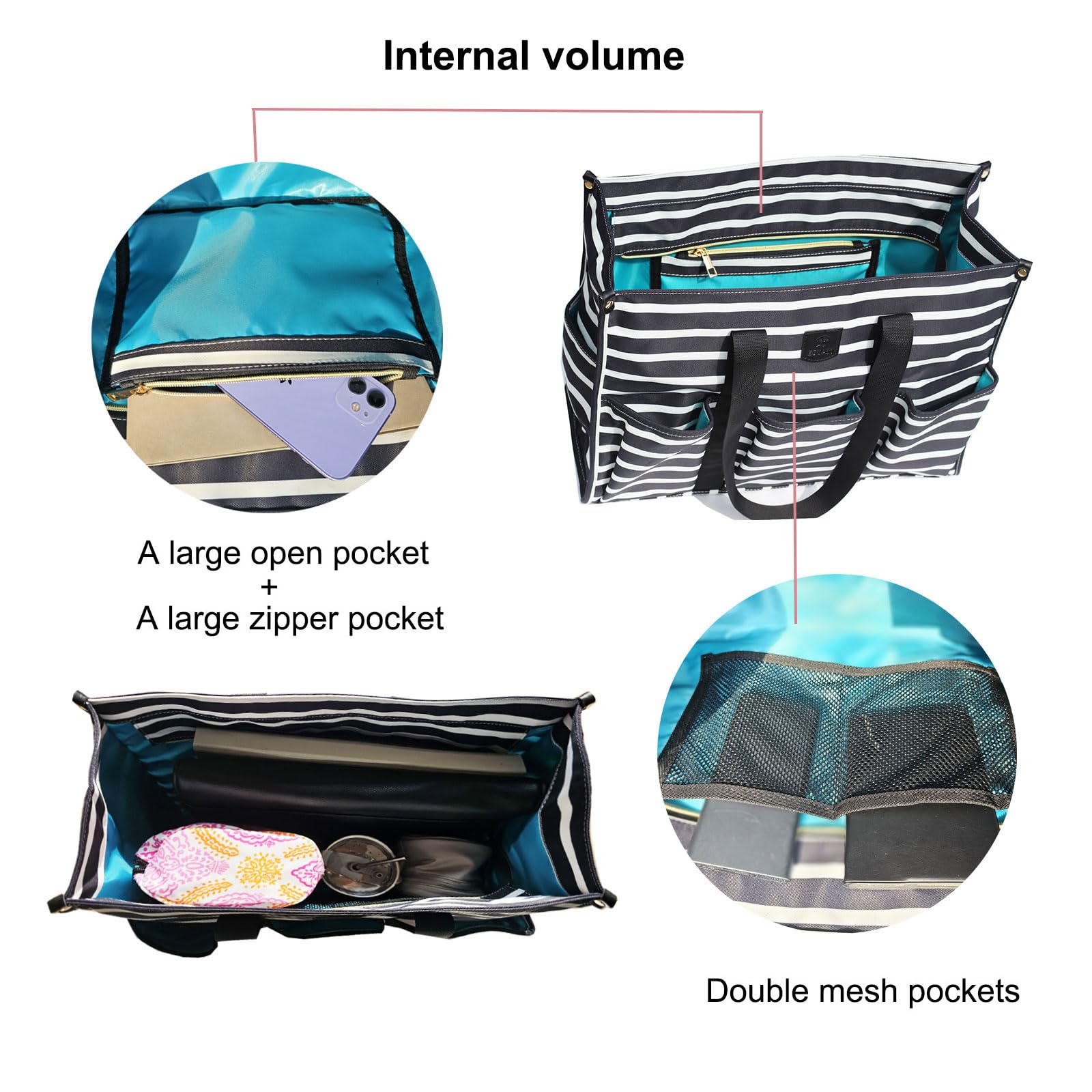 ESVAN Utility Tote Bag with Zip Top Waterproof Teacher Tote Bag for Teacher Work Women Beach