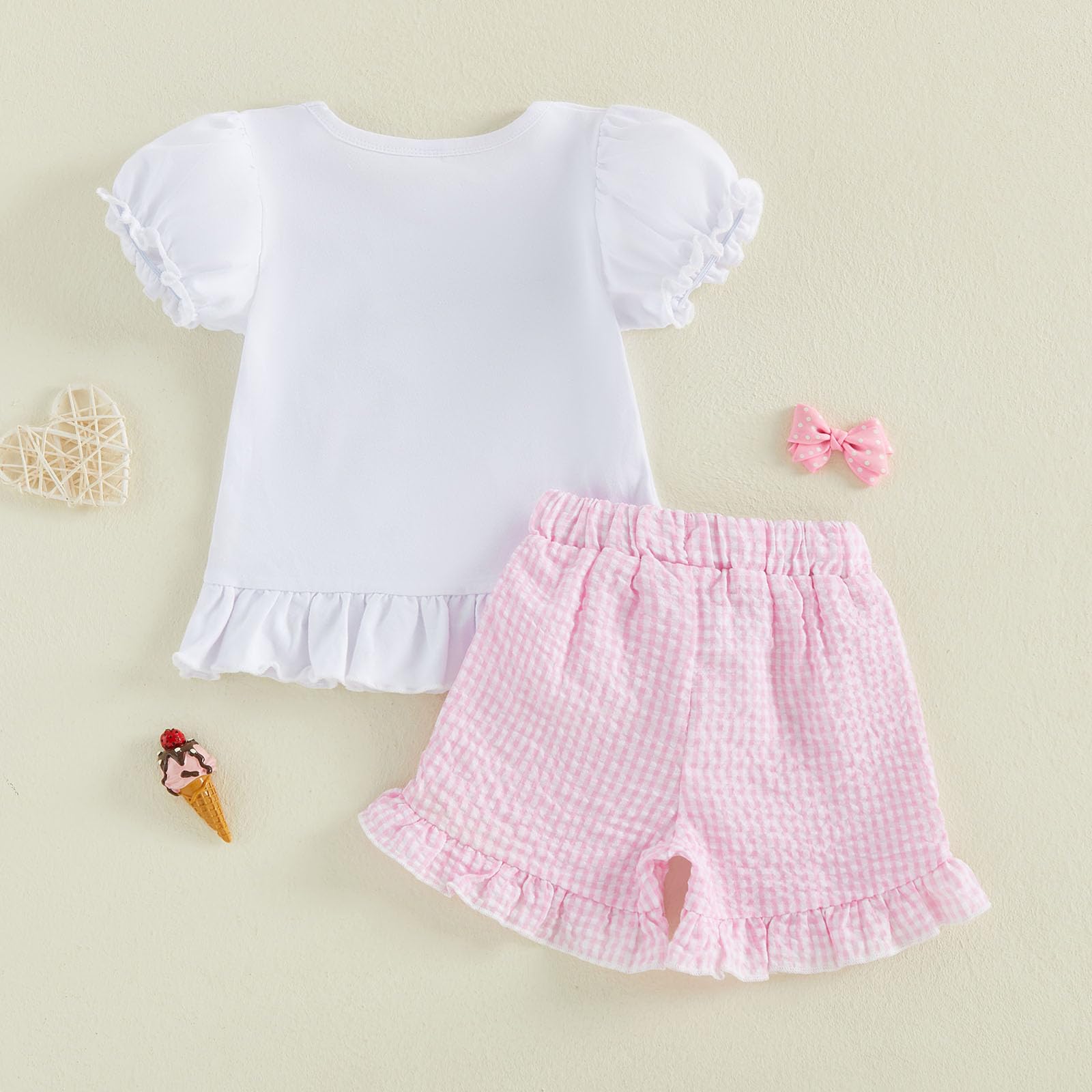 Bagilaanoe Toddler Baby Girl Puff Short Sleeve T-Shirt+ Plaid Shorts Castle/Lineworker Embroidery Clothes 2PCS Outfit Set