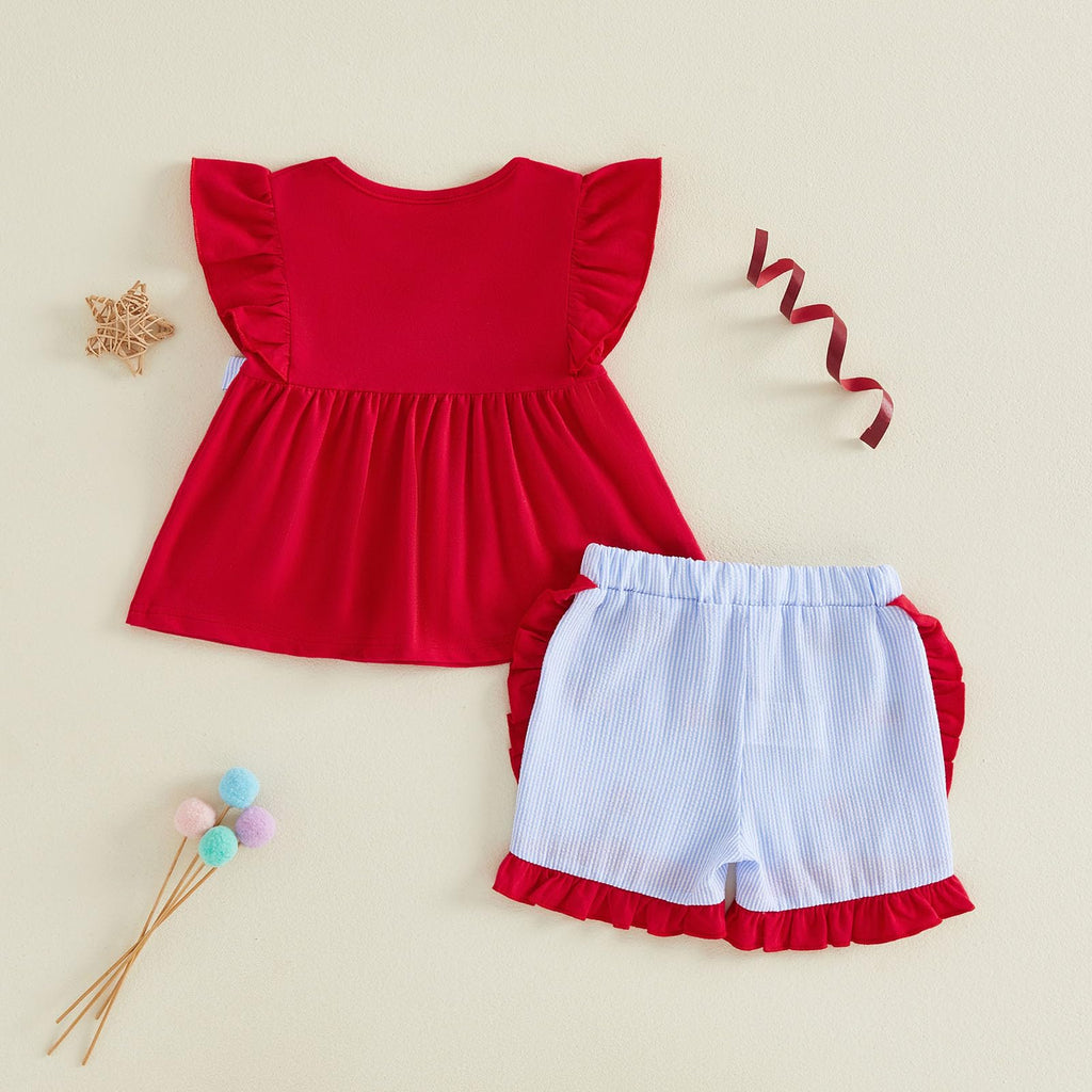 Seyurigaoka Baby Girl Summer Clothes Ruffle Collar Sleeveless Top Striped Shorts Sets Toddler Outfits 3 6 12 18 24 Months