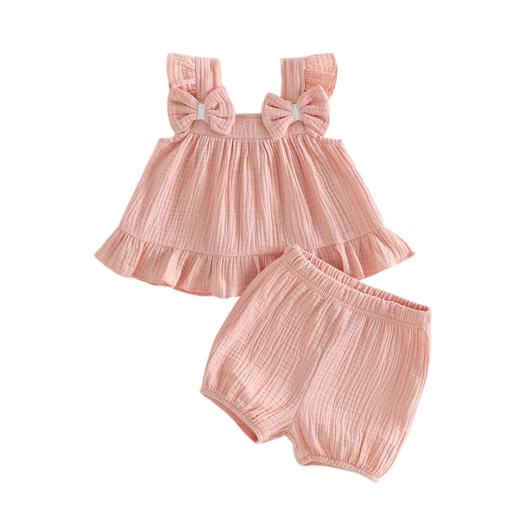 Seyurigaoka Baby Girl Summer Clothes Ruffle Collar Sleeveless Top Striped Shorts Sets Toddler Outfits 3 6 12 18 24 Months
