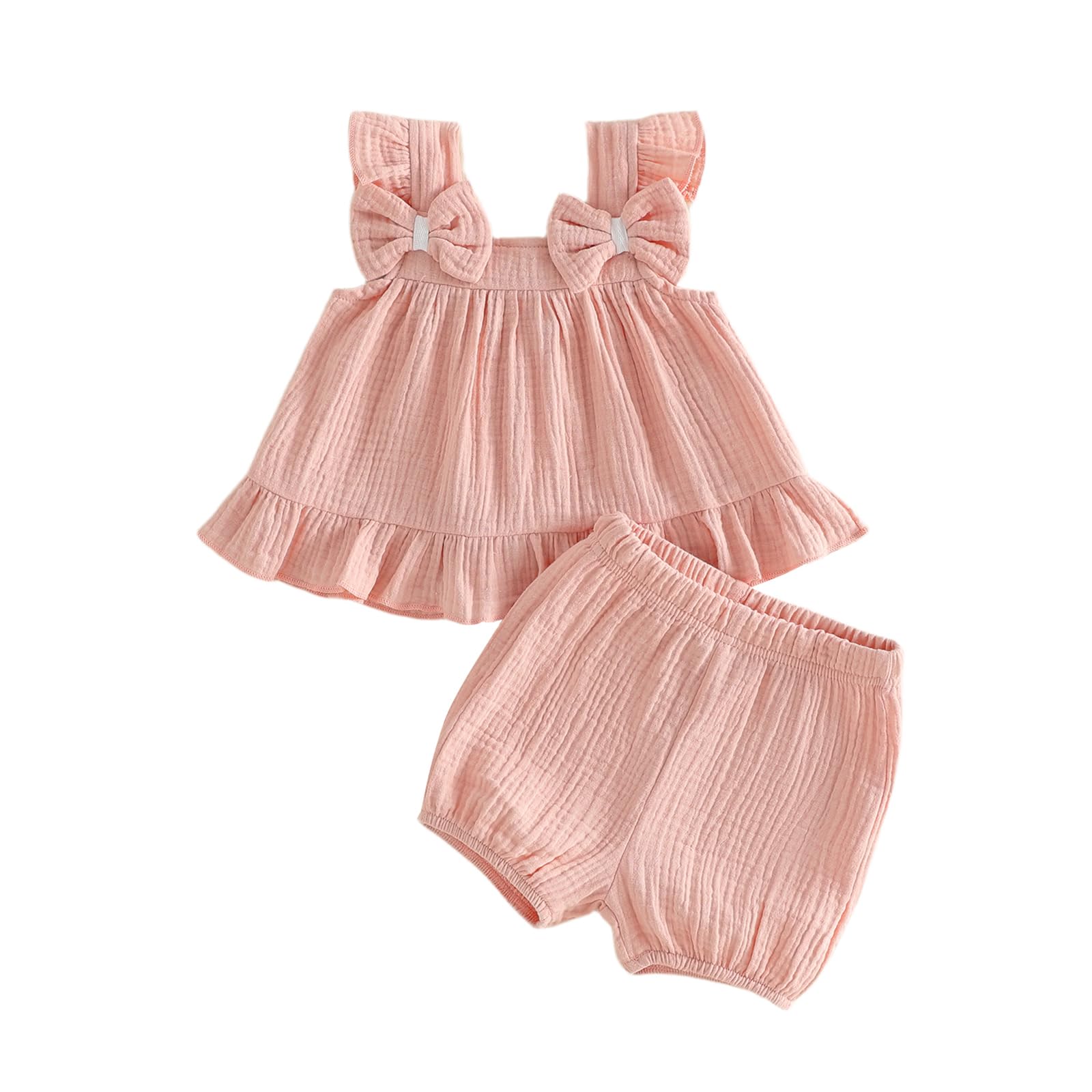 Seyurigaoka Baby Girl Summer Clothes Ruffle Collar Sleeveless Top Striped Shorts Sets Toddler Outfits 3 6 12 18 24 Months
