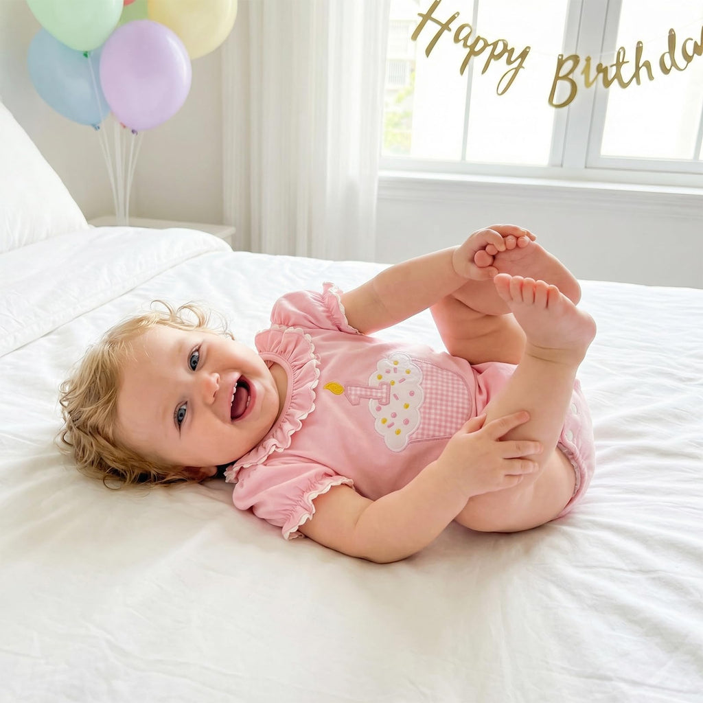 Baby Girl First Birthday Outfit Puff Short Sleeve Romper Bodysuit 1 Cake Embroidery Cake Smash Jumpsuit Clothes