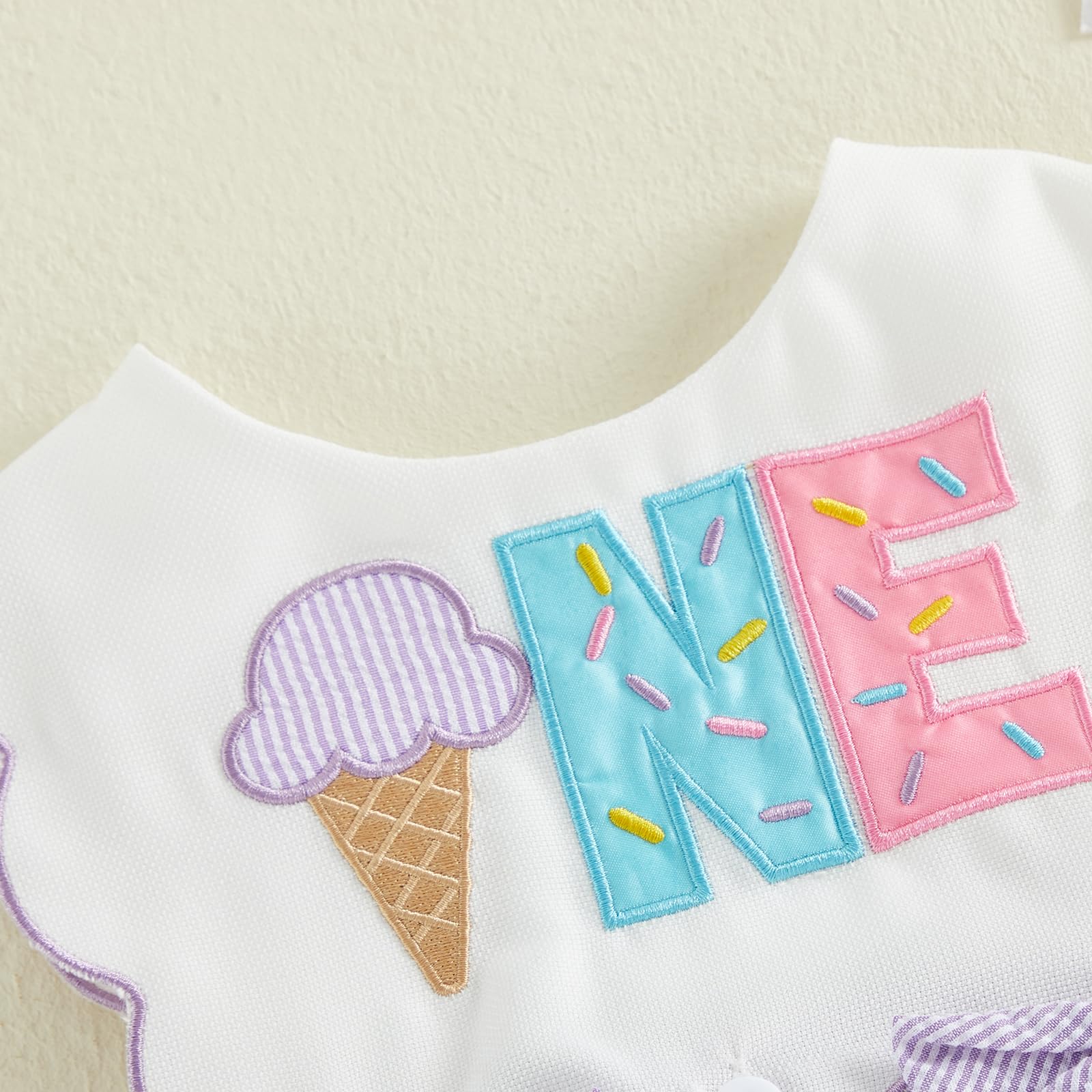 Toddler Baby Girl Birthday Outfit One Cake/Ice Cream/Animal Embroidery Romper Bow Stripe Bodysuit Cake Smash Outfit