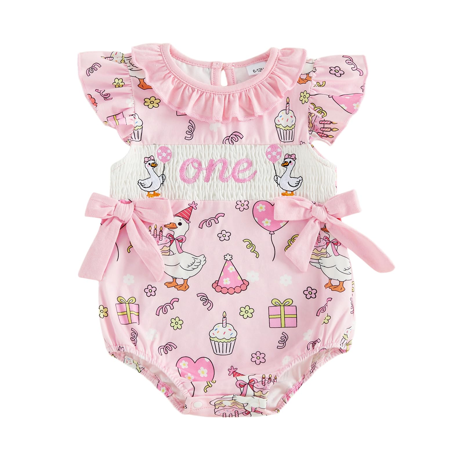 BemeyourBBs Baby Girl First Birthday Outfit 1st Birthday Cake Smocked Romper Jumpsuit One Year Clothes