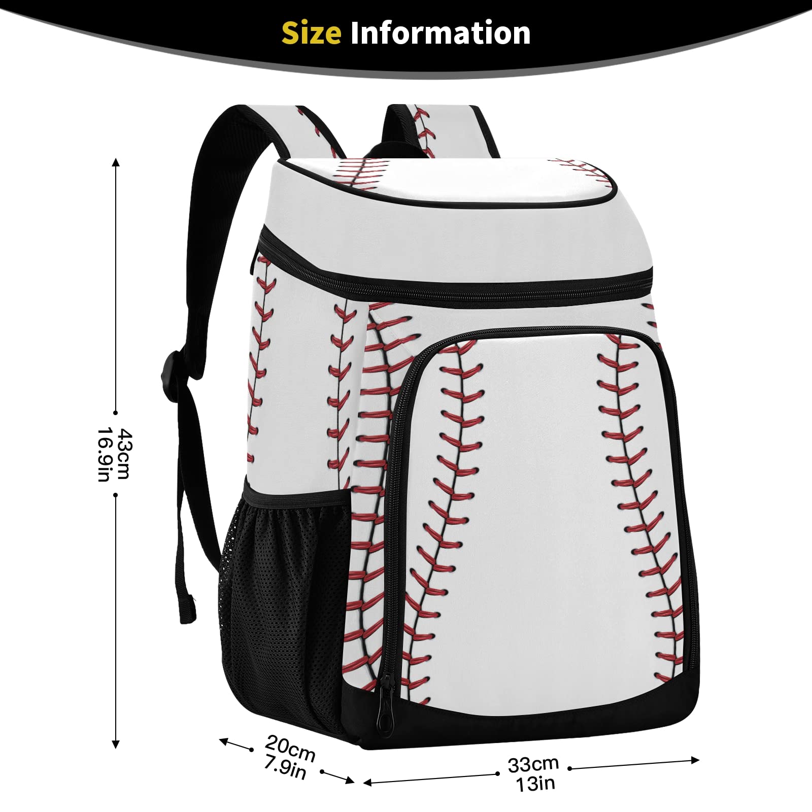 Sport Stripe Baseball Cooler Backpack Leakproof Large Capacity Insulated Backpack Cooler Bag Lunch Bag for Work/Hiking/Camping/Beach/Fishing