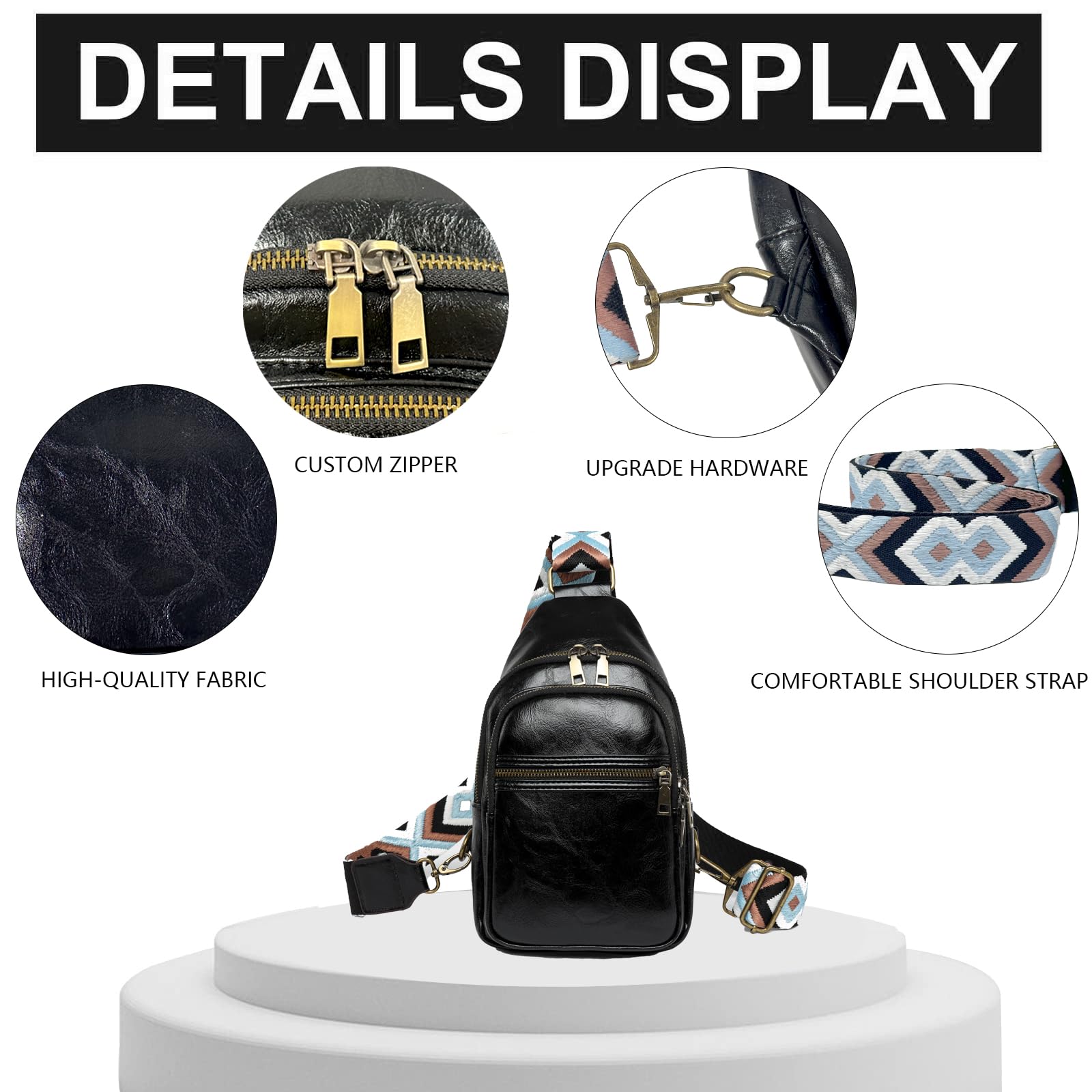 FAYBA Small Sling Bag for Women Crossbody Bag, Baseball Print PU Leather Wide Guitar Strap Chest Sling Backpack Purse