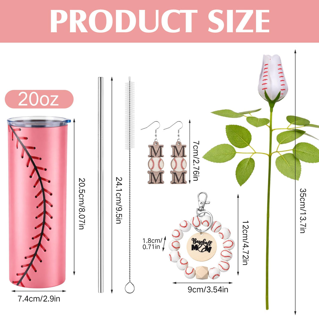 Sieral 6 Pcs Baseball Mom Gift Set Tote Bag Tumbler Hat Keychain, Mother's Day, Game & Birthday Day Gifts for Sports Mom