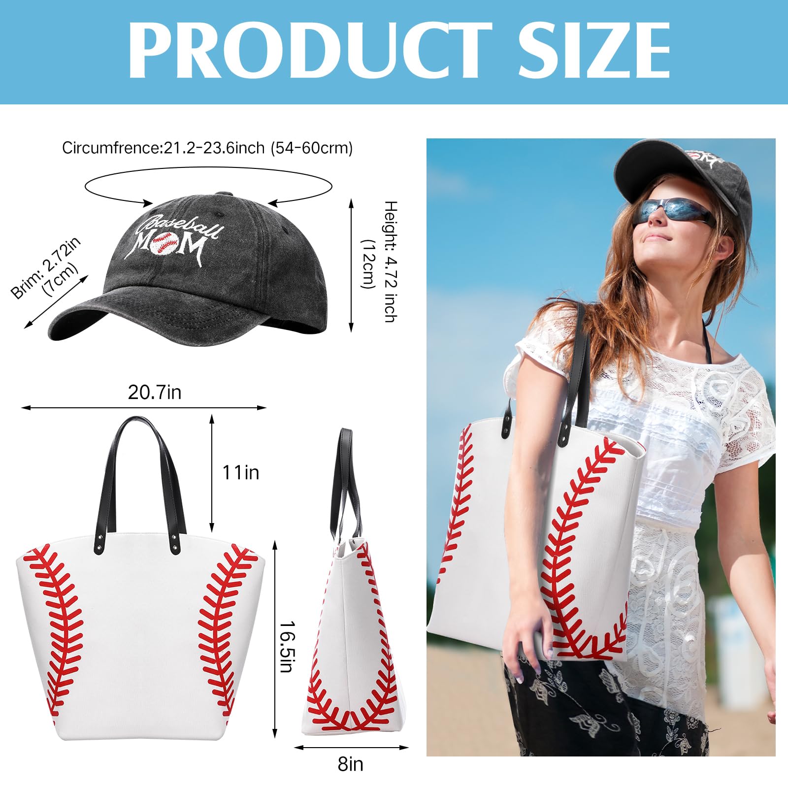 Sieral 6 Pcs Baseball Mom Gift Set Tote Bag Tumbler Hat Keychain, Mother's Day, Game & Birthday Day Gifts for Sports Mom