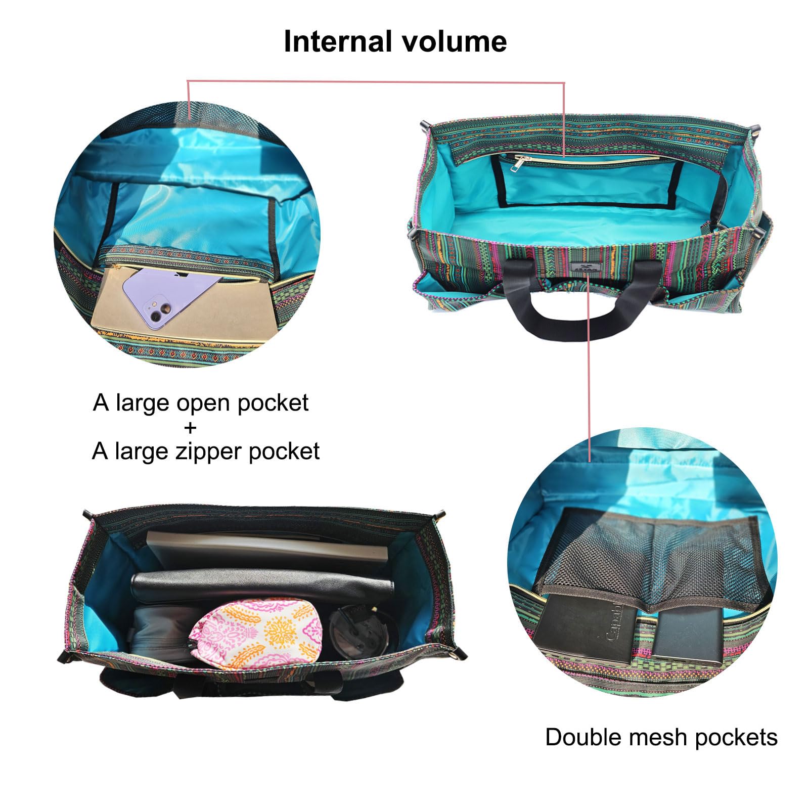 ESVAN Utility Tote Bag with Zip Top Waterproof Teacher Tote Bag for Teacher Work Women Beach
