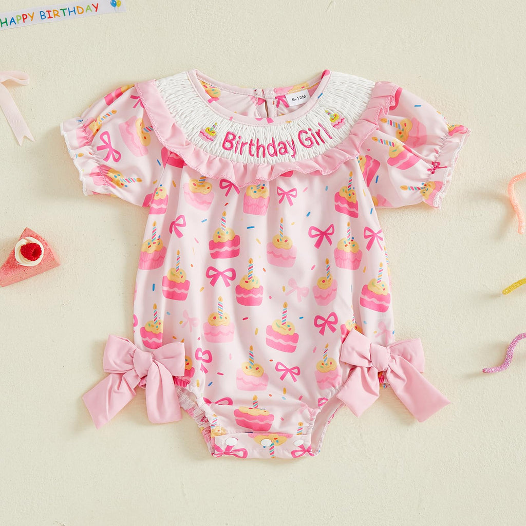 BemeyourBBs Baby Girl First Birthday Outfit 1st Birthday Cake Smocked Romper Jumpsuit One Year Clothes