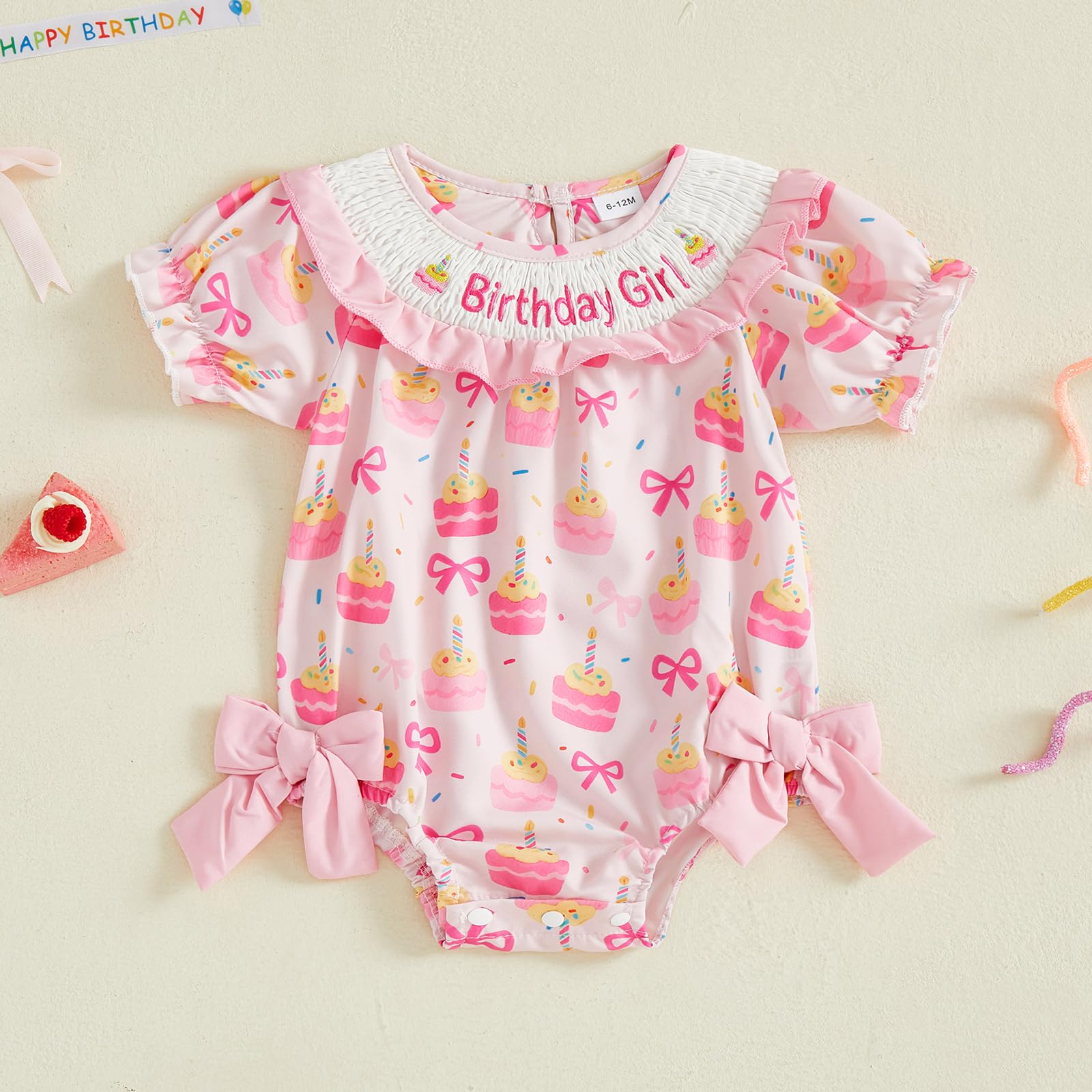 BemeyourBBs Baby Girl First Birthday Outfit 1st Birthday Cake Smocked Romper Jumpsuit One Year Clothes