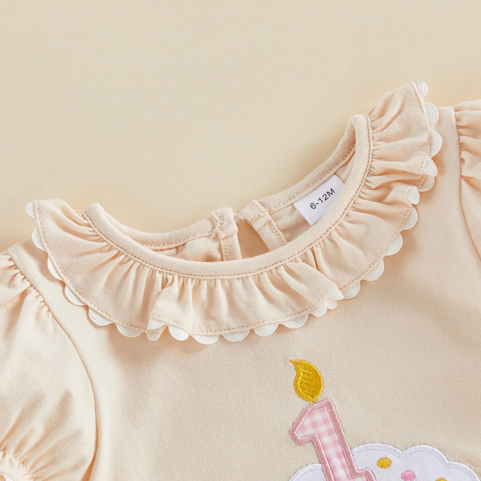 Baby Girl First Birthday Outfit Puff Short Sleeve Romper Bodysuit 1 Cake Embroidery Cake Smash Jumpsuit Clothes