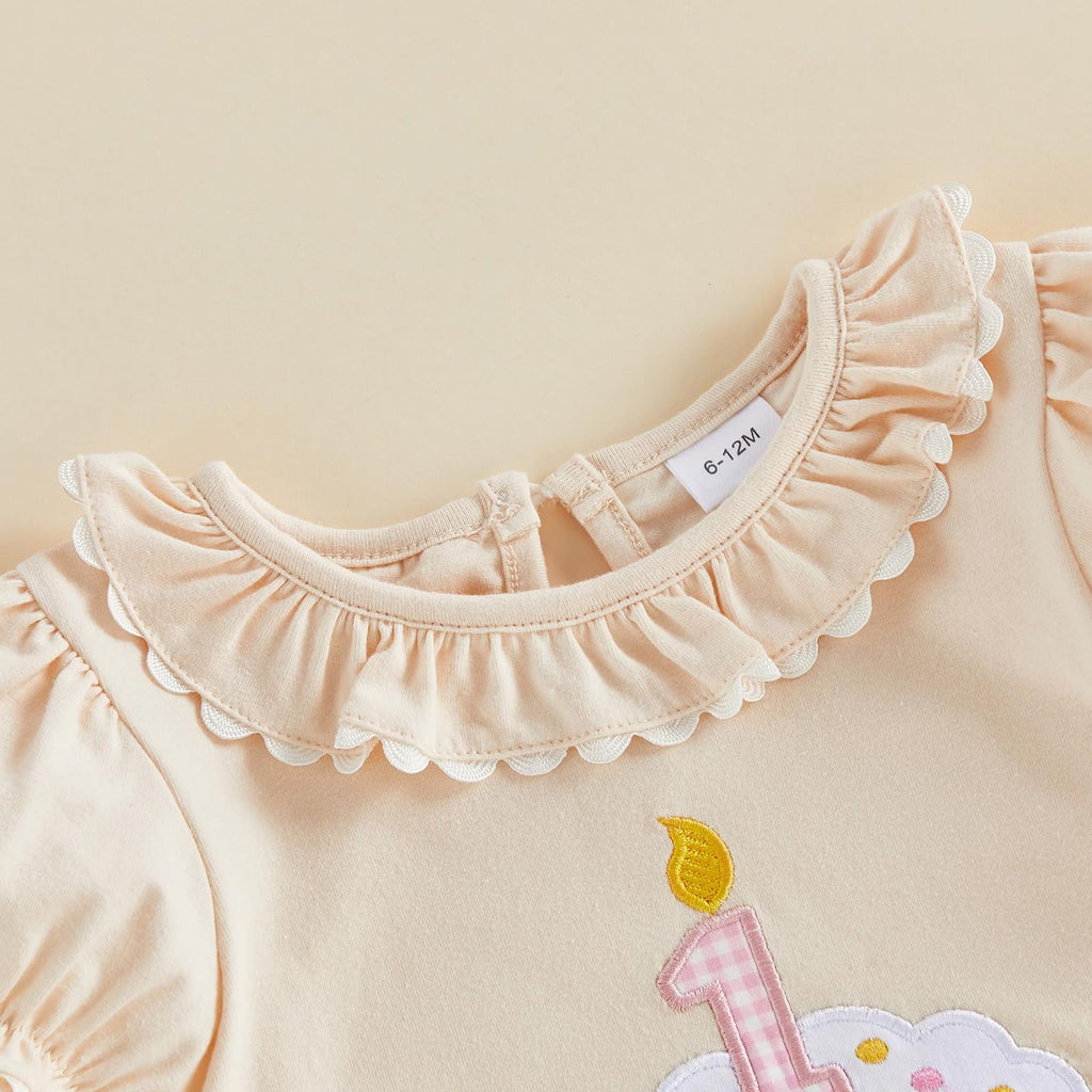Baby Girl First Birthday Outfit Puff Short Sleeve Romper Bodysuit 1 Cake Embroidery Cake Smash Jumpsuit Clothes