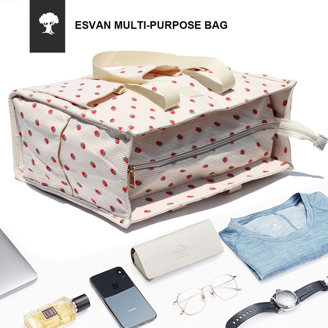 ESVAN Utility Tote Bag with Zip Top Waterproof Teacher Tote Bag for Teacher Work Women Beach
