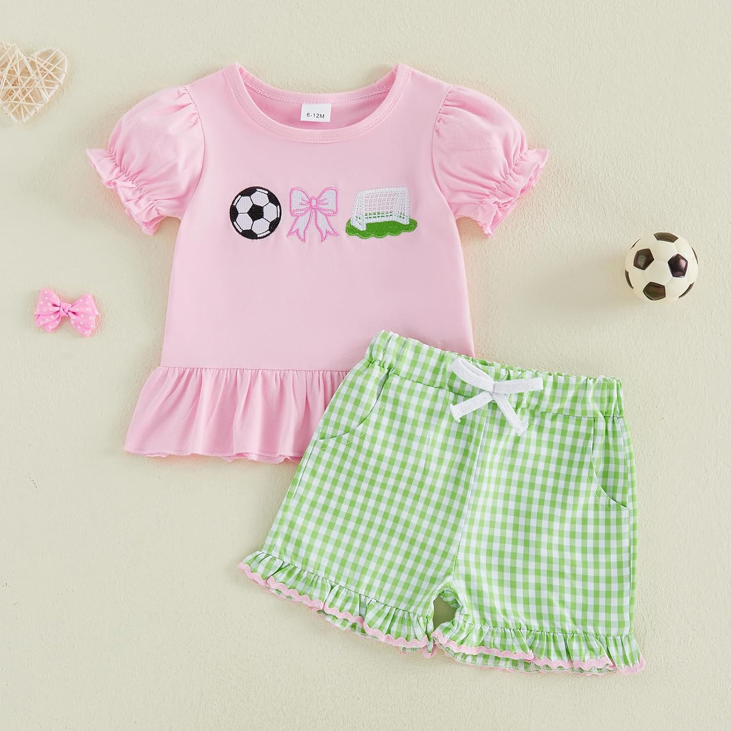 Toddler Baby Girl Golf Outfit Embroidered Ruffle Short Sleeve T Shirt Top Plaid Shorts 2 Piece Set Summer Clothes