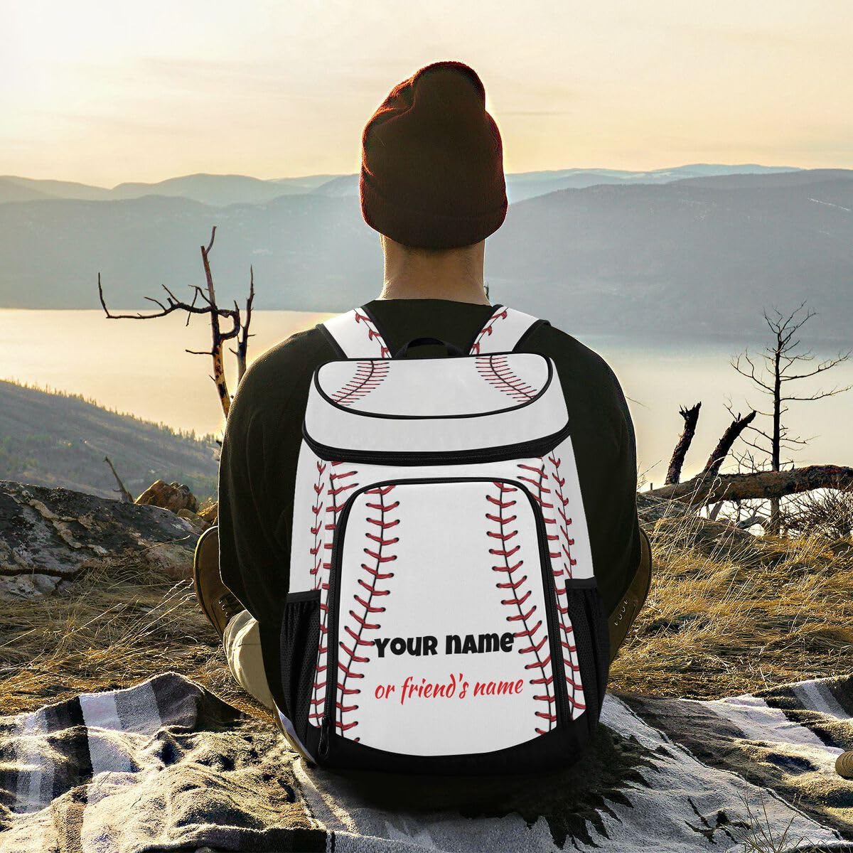 Sport Stripe Baseball Cooler Backpack Leakproof Large Capacity Insulated Backpack Cooler Bag Lunch Bag for Work/Hiking/Camping/Beach/Fishing