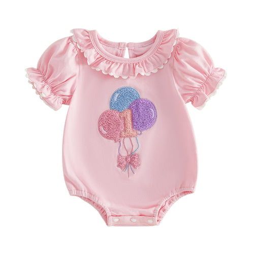 Baby Girl First Birthday Outfit Puff Short Sleeve Romper Bodysuit 1 Cake Embroidery Cake Smash Jumpsuit Clothes