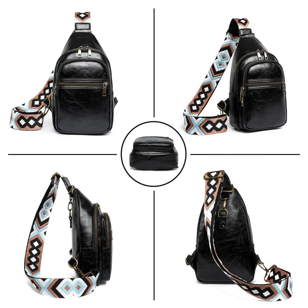 FAYBA Small Sling Bag for Women Crossbody Bag, Baseball Print PU Leather Wide Guitar Strap Chest Sling Backpack Purse