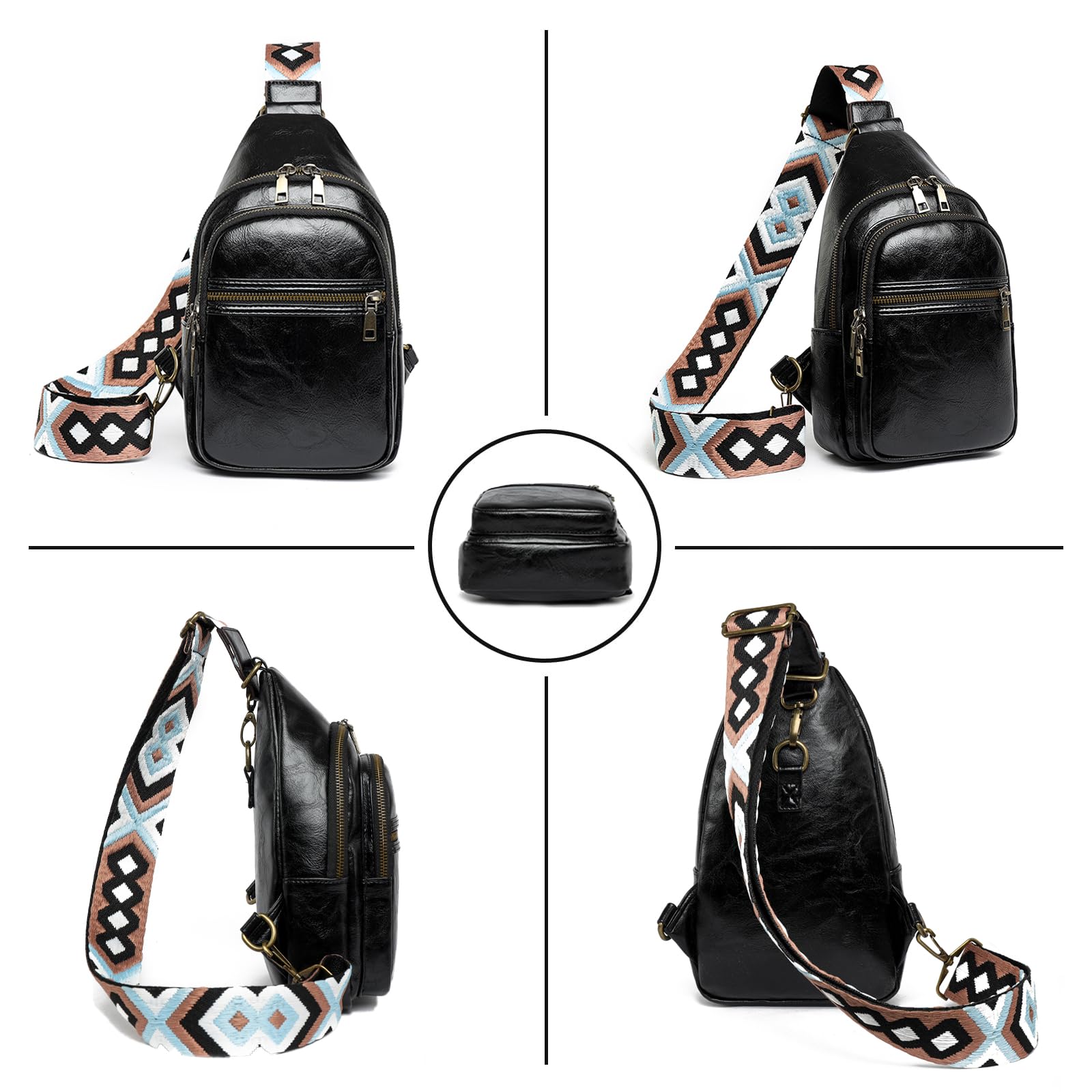 FAYBA Small Sling Bag for Women Crossbody Bag, Baseball Print PU Leather Wide Guitar Strap Chest Sling Backpack Purse