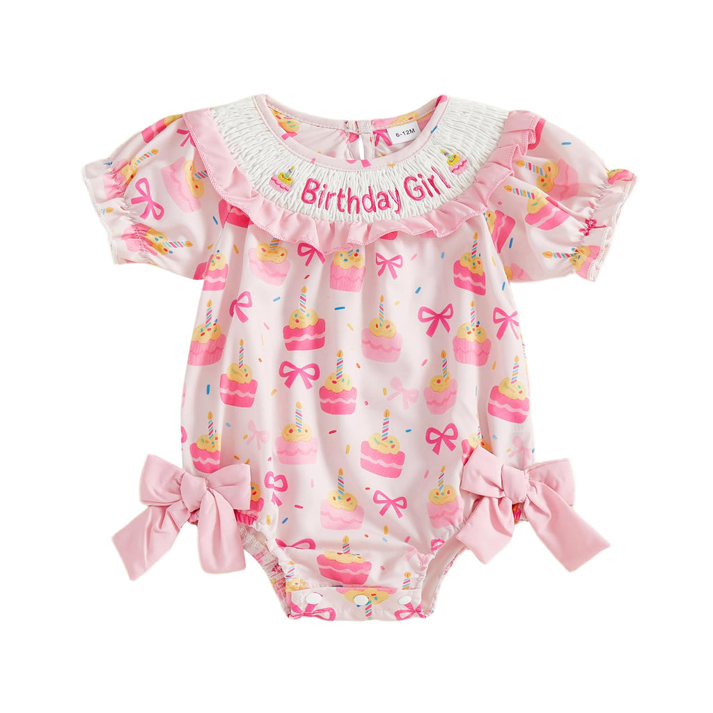 BemeyourBBs Baby Girl First Birthday Outfit 1st Birthday Cake Smocked Romper Jumpsuit One Year Clothes