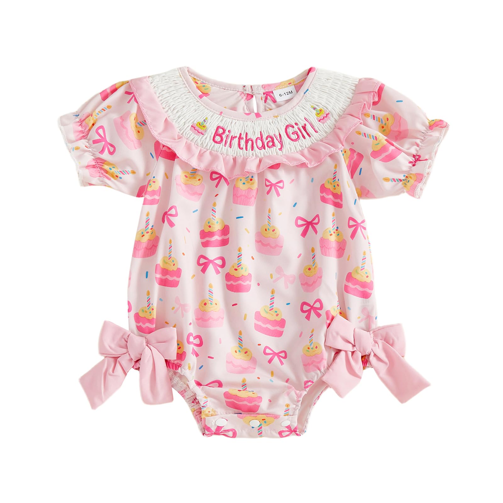 BemeyourBBs Baby Girl First Birthday Outfit 1st Birthday Cake Smocked Romper Jumpsuit One Year Clothes