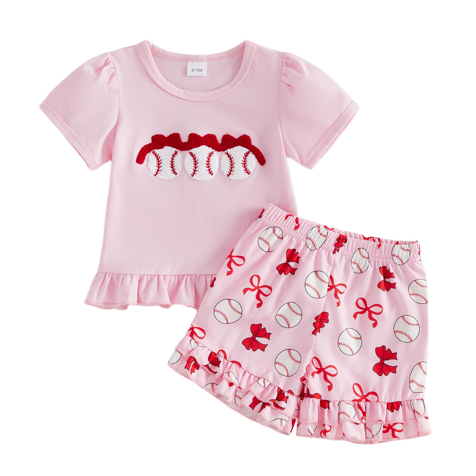 fhutpw Toddler Baby Girls Summer Clothes Smocked Short Sleeve T-Shirt Tops Ruffled Plaid Short Sets Cute Outfits 2Pcs