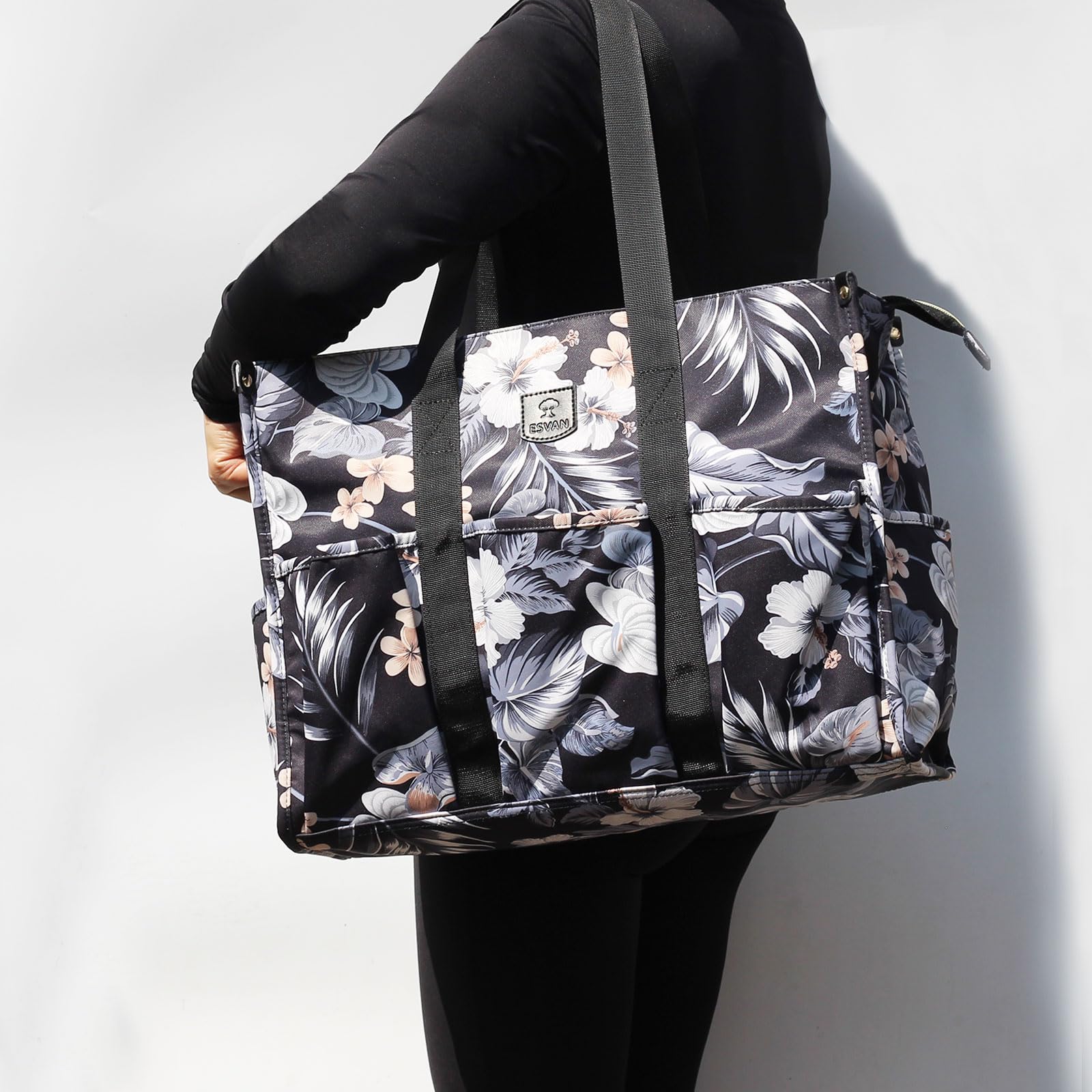 ESVAN Utility Tote Bag with Zip Top Waterproof Teacher Tote Bag for Teacher Work Women Beach