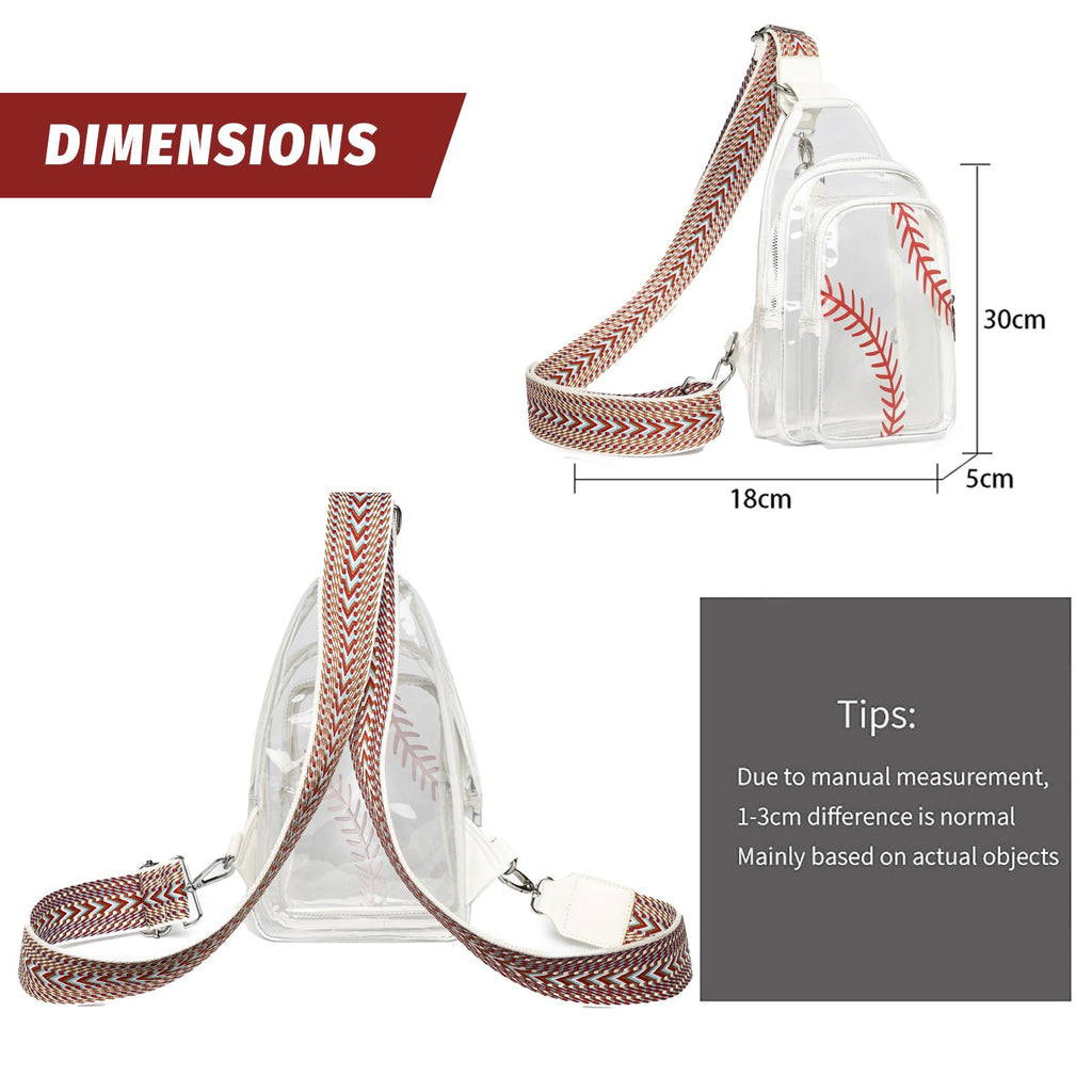 FAYBA Small Sling Bag for Women Crossbody Bag, Baseball Print PU Leather Wide Guitar Strap Chest Sling Backpack Purse