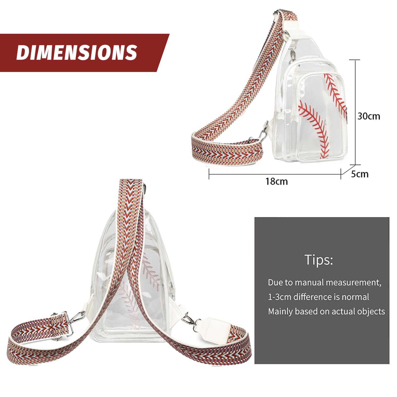 FAYBA Small Sling Bag for Women Crossbody Bag, Baseball Print PU Leather Wide Guitar Strap Chest Sling Backpack Purse