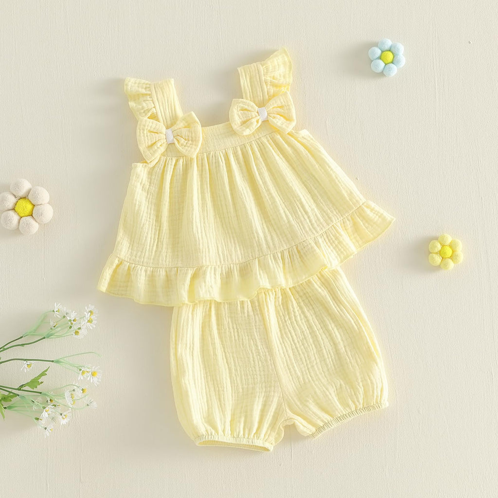 Seyurigaoka Baby Girl Summer Clothes Ruffle Collar Sleeveless Top Striped Shorts Sets Toddler Outfits 3 6 12 18 24 Months