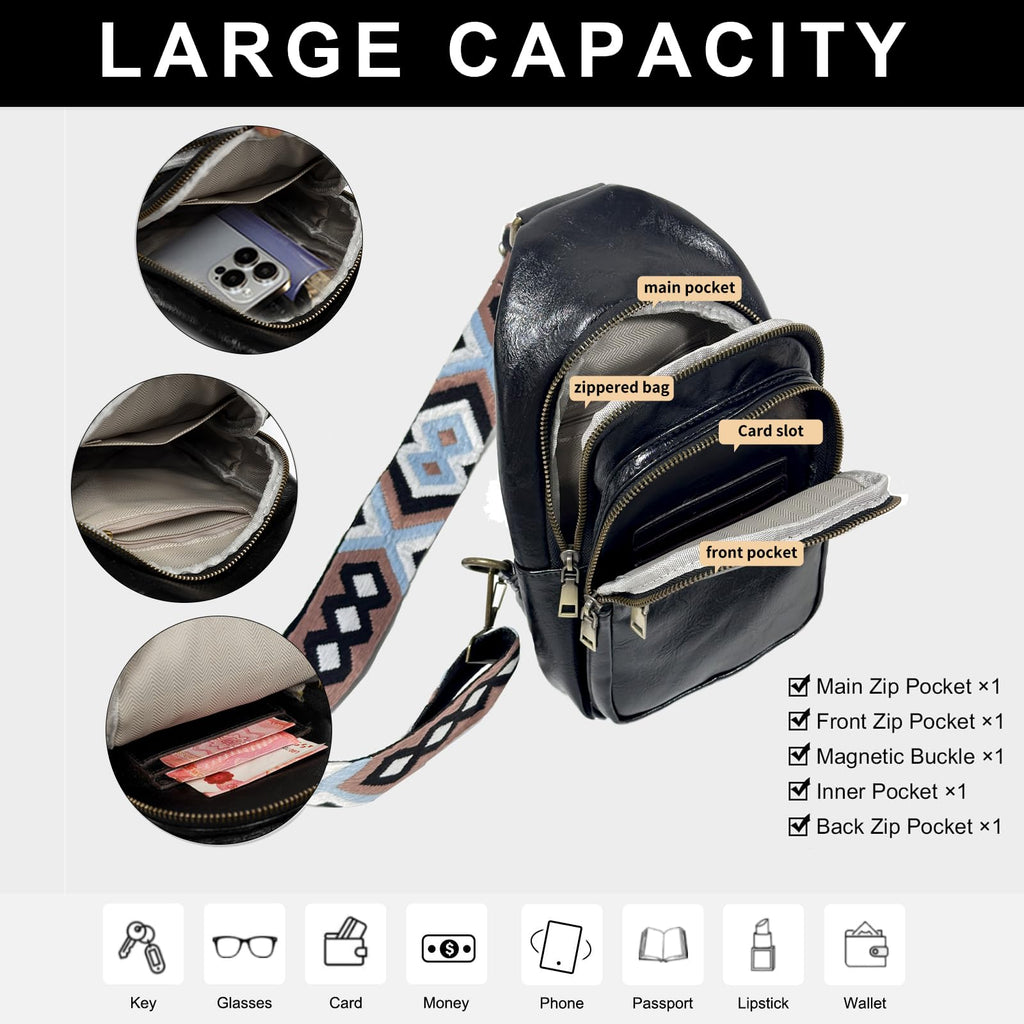 FAYBA Small Sling Bag for Women Crossbody Bag, Baseball Print PU Leather Wide Guitar Strap Chest Sling Backpack Purse