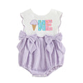 Toddler Baby Girl Birthday Outfit One Cake/Ice Cream/Animal Embroidery Romper Bow Stripe Bodysuit Cake Smash Outfit