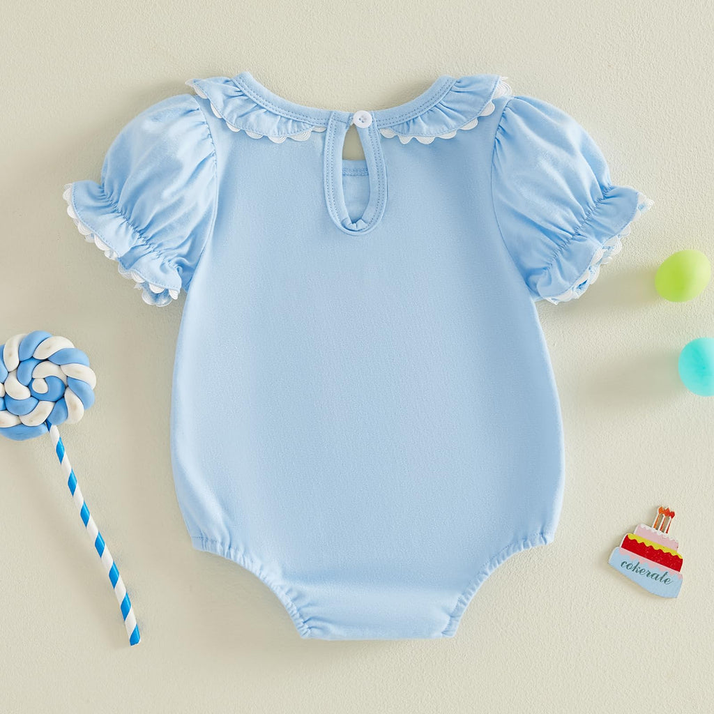 Baby Girl First Birthday Outfit Puff Short Sleeve Romper Bodysuit 1 Cake Embroidery Cake Smash Jumpsuit Clothes
