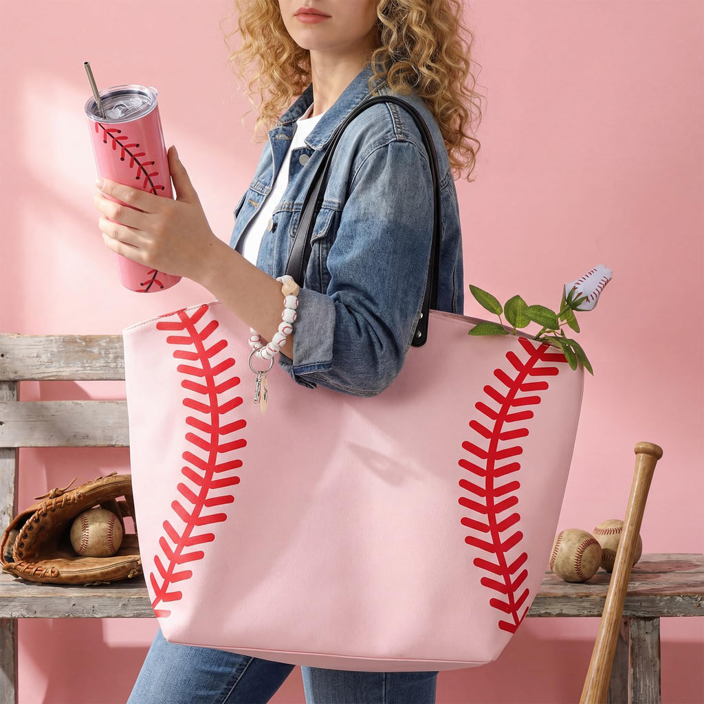 Sieral 6 Pcs Baseball Mom Gift Set Tote Bag Tumbler Hat Keychain, Mother's Day, Game & Birthday Day Gifts for Sports Mom