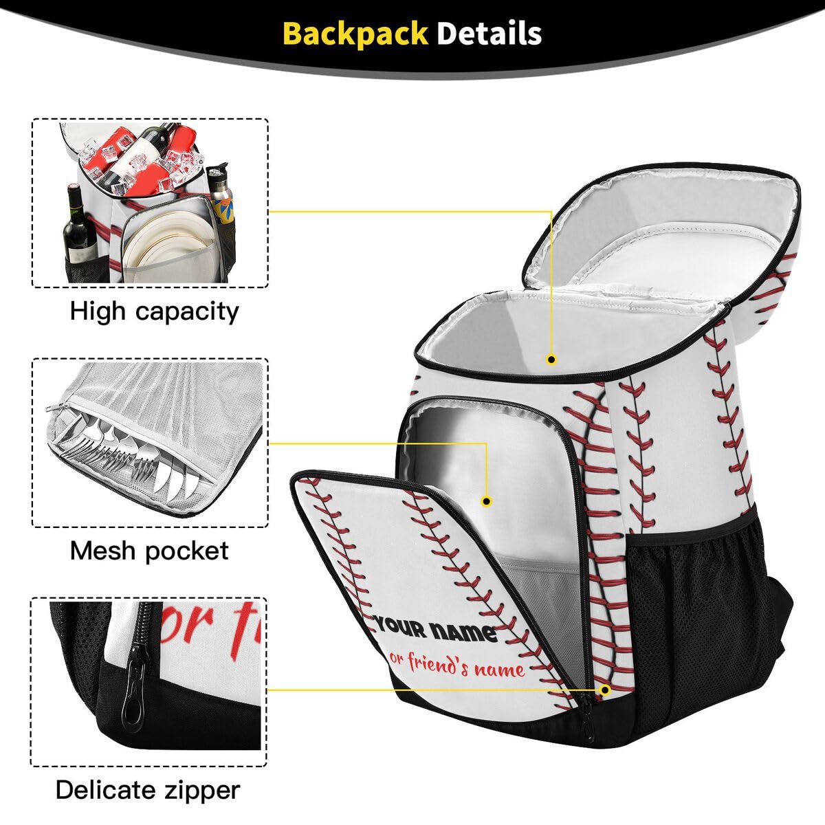 Sport Stripe Baseball Cooler Backpack Leakproof Large Capacity Insulated Backpack Cooler Bag Lunch Bag for Work/Hiking/Camping/Beach/Fishing