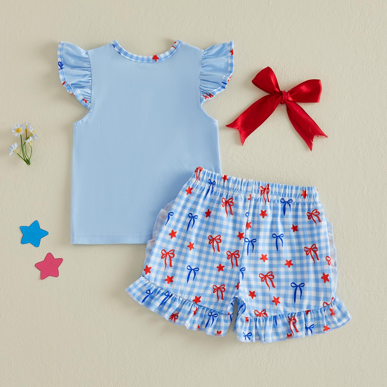 Toddler Girl 4th of July Outfit American Flag Embroidery T Shirt Top Ruffle Shorts Baby Independence Day Set 6M-4T