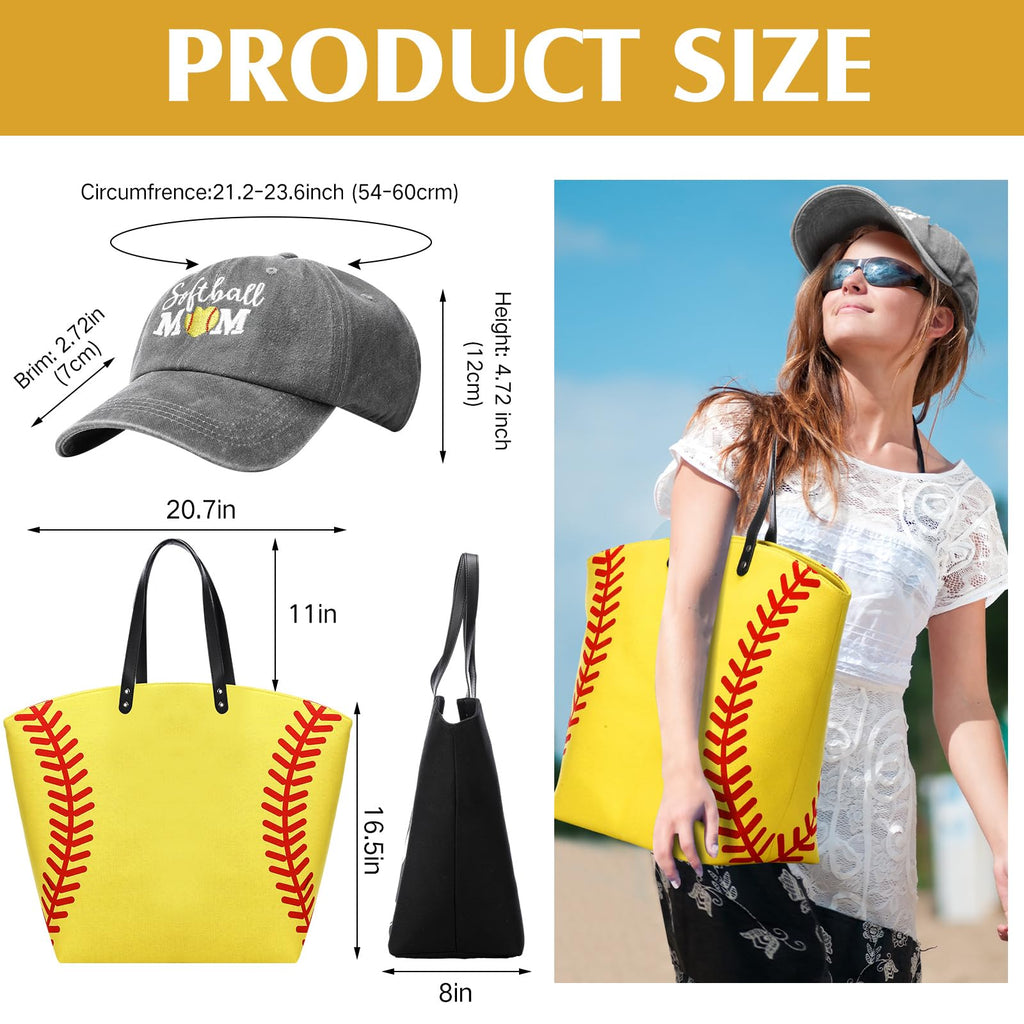 Sieral 6 Pcs Baseball Mom Gift Set Tote Bag Tumbler Hat Keychain, Mother's Day, Game & Birthday Day Gifts for Sports Mom