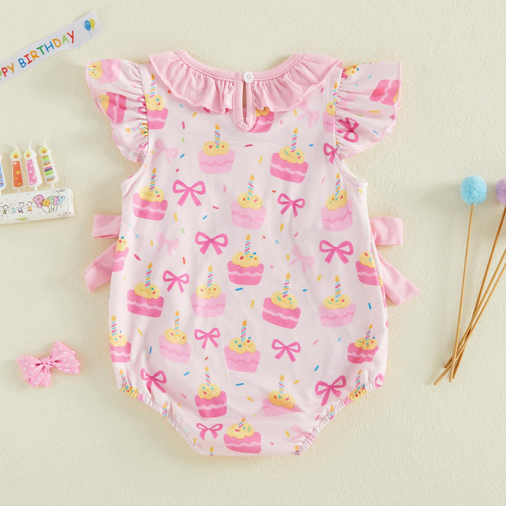 BemeyourBBs Baby Girl First Birthday Outfit 1st Birthday Cake Smocked Romper Jumpsuit One Year Clothes