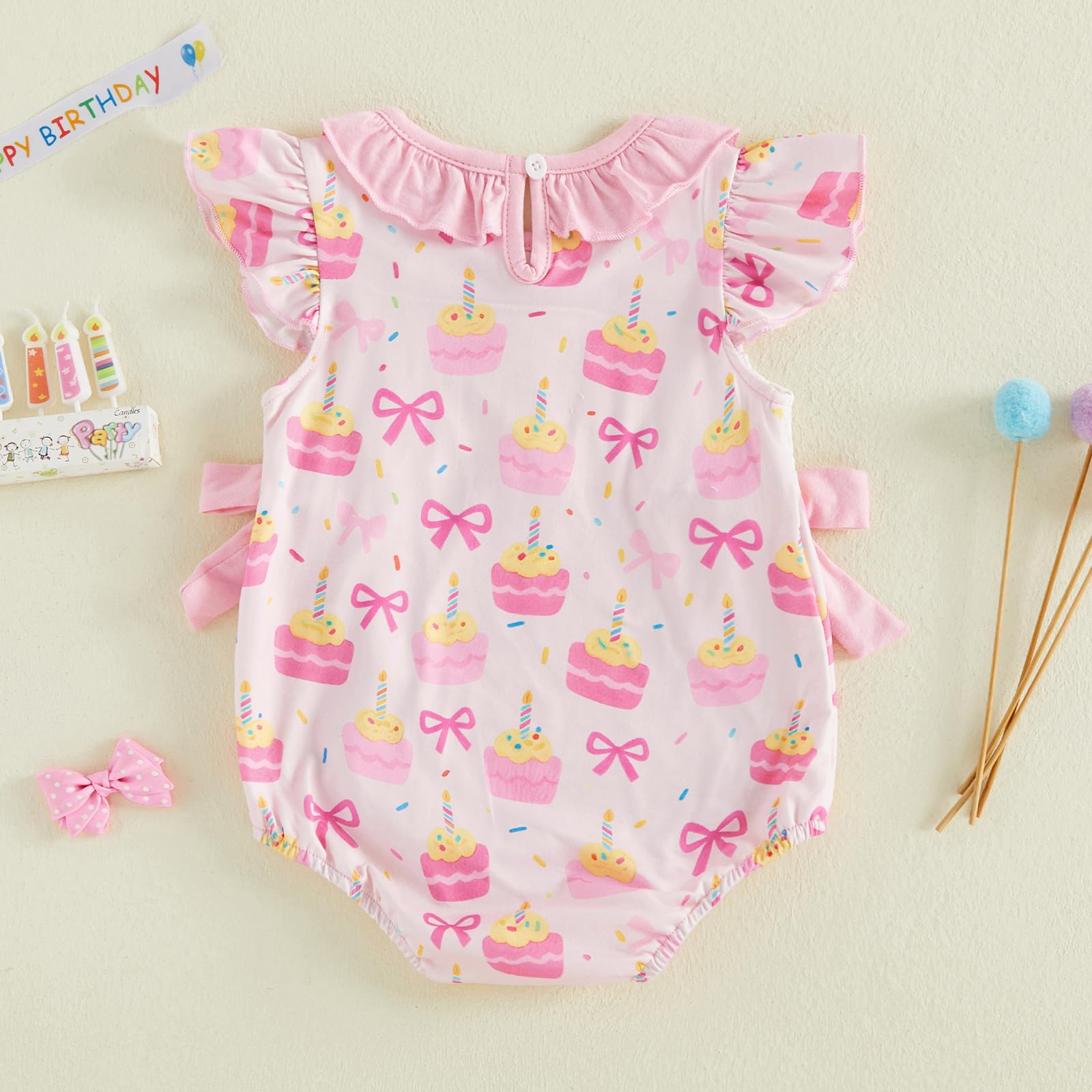 BemeyourBBs Baby Girl First Birthday Outfit 1st Birthday Cake Smocked Romper Jumpsuit One Year Clothes