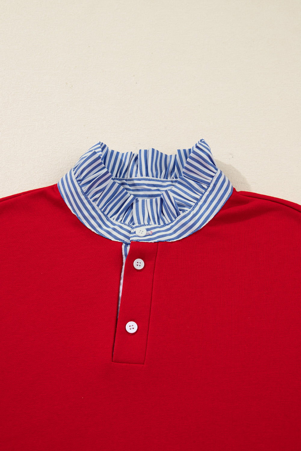 Racing Red Striped Collar Patchwork - Bow Sweatshirt and Shorts Set