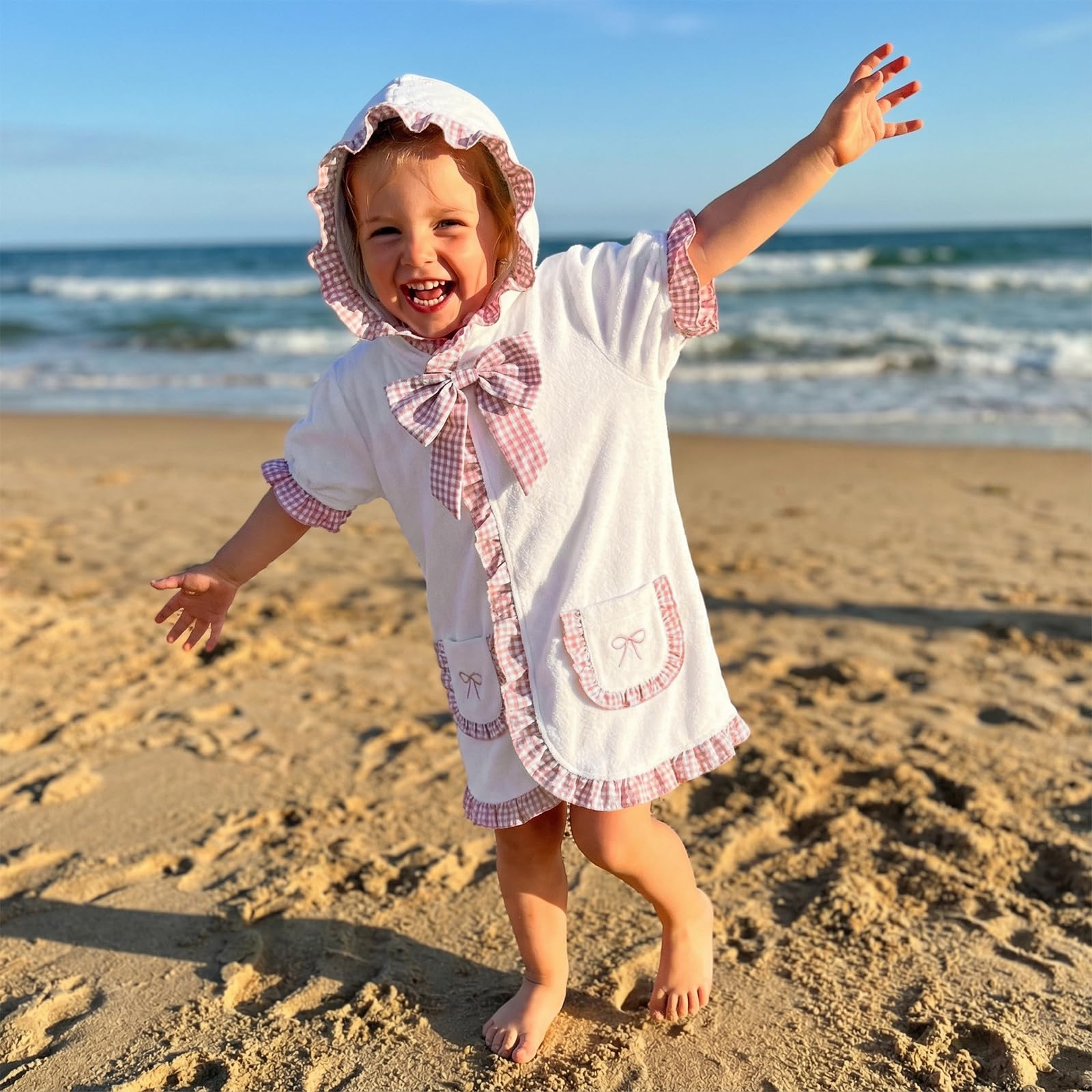 woshilaocai Toddler Baby Swim Cover Up Boy Girl Terry Cloth Hooded Zip-up Cover Ups for Swimwear Summer Beach