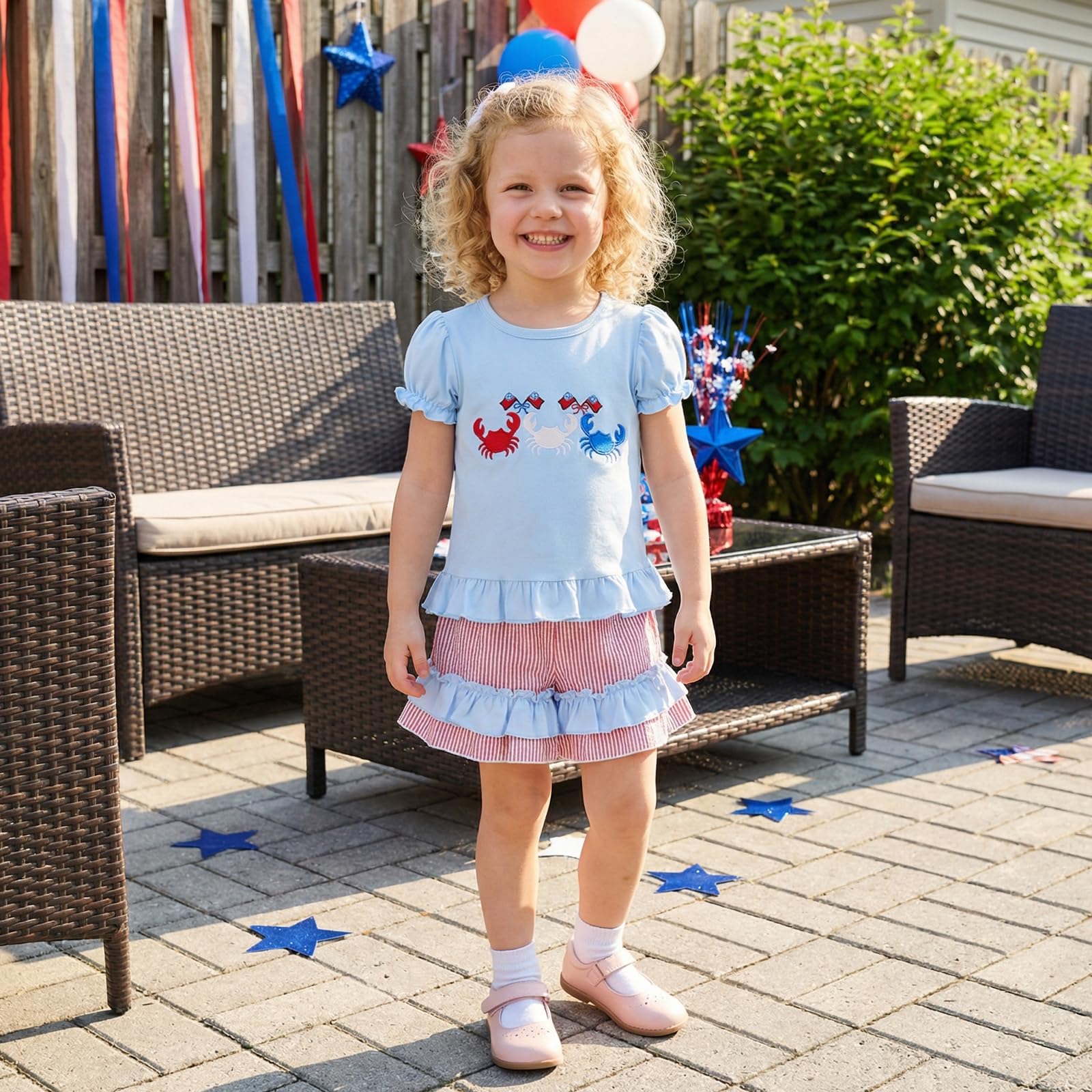 Toddler Girl 4th of July Outfit American Flag Embroidery T Shirt Top Ruffle Shorts Baby Independence Day Set 6M-4T