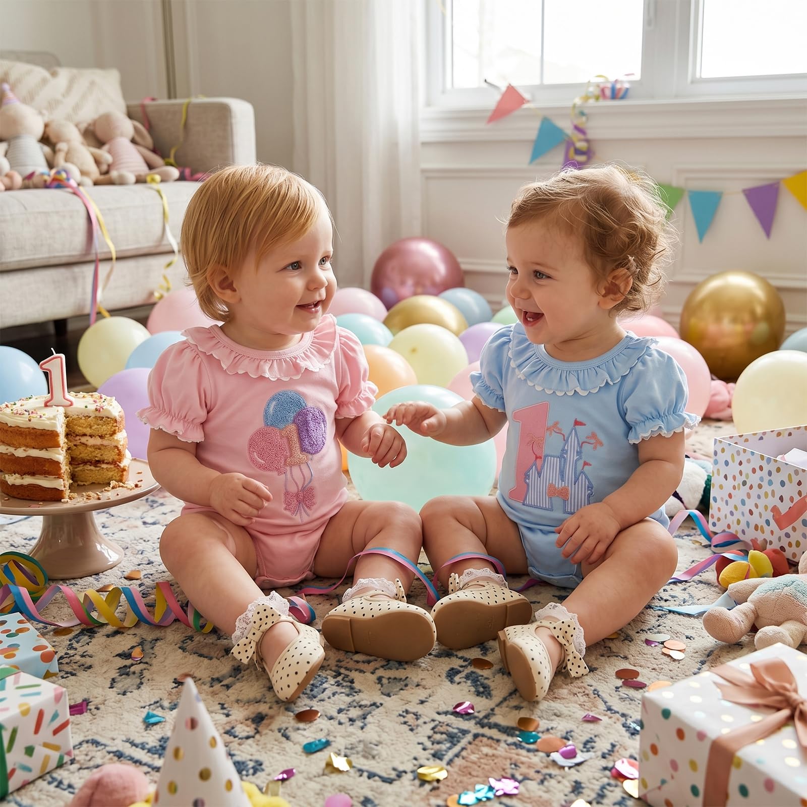 Baby Girl First Birthday Outfit Puff Short Sleeve Romper Bodysuit 1 Cake Embroidery Cake Smash Jumpsuit Clothes