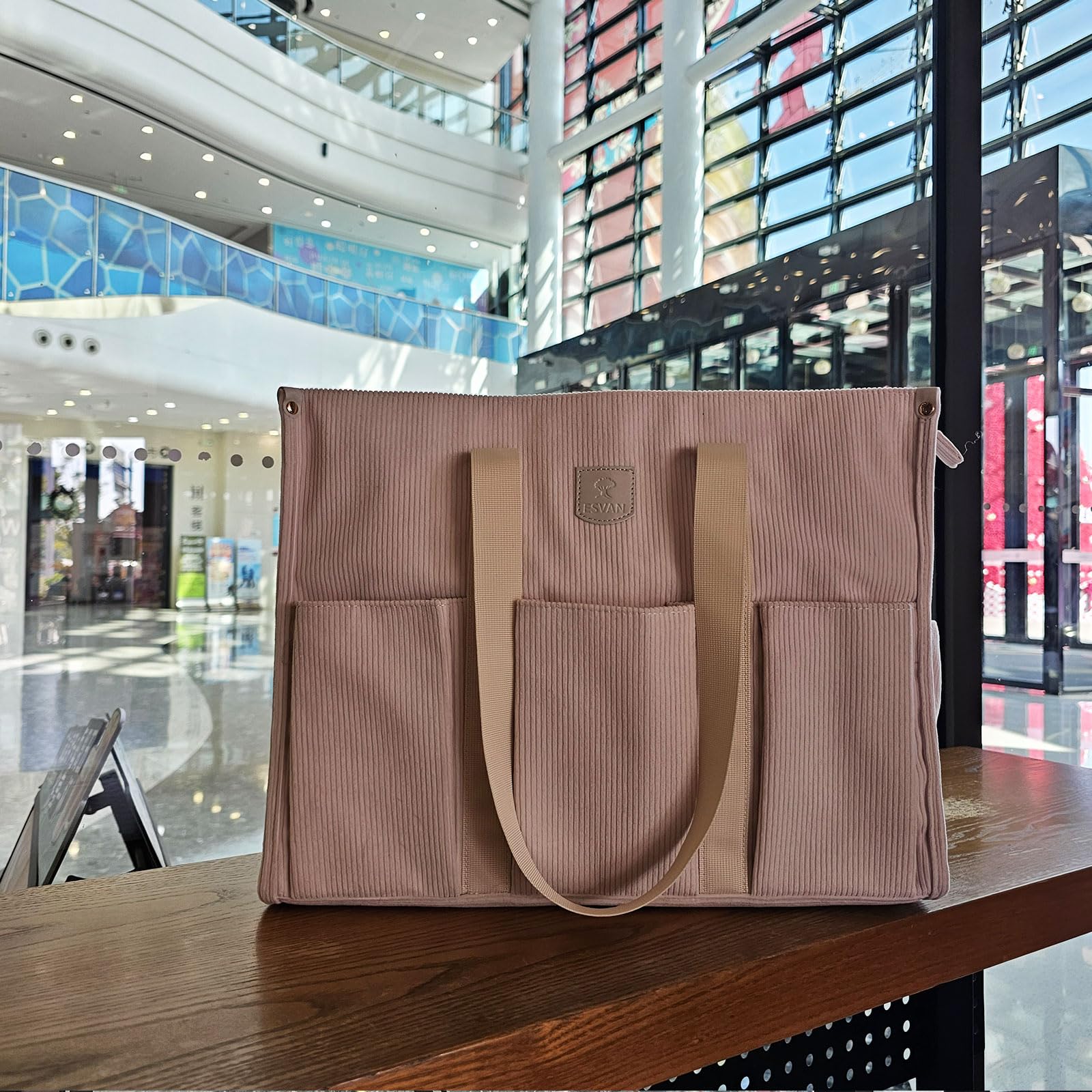 ESVAN Utility Tote Bag with Zip Top Waterproof Teacher Tote Bag for Teacher Work Women Beach