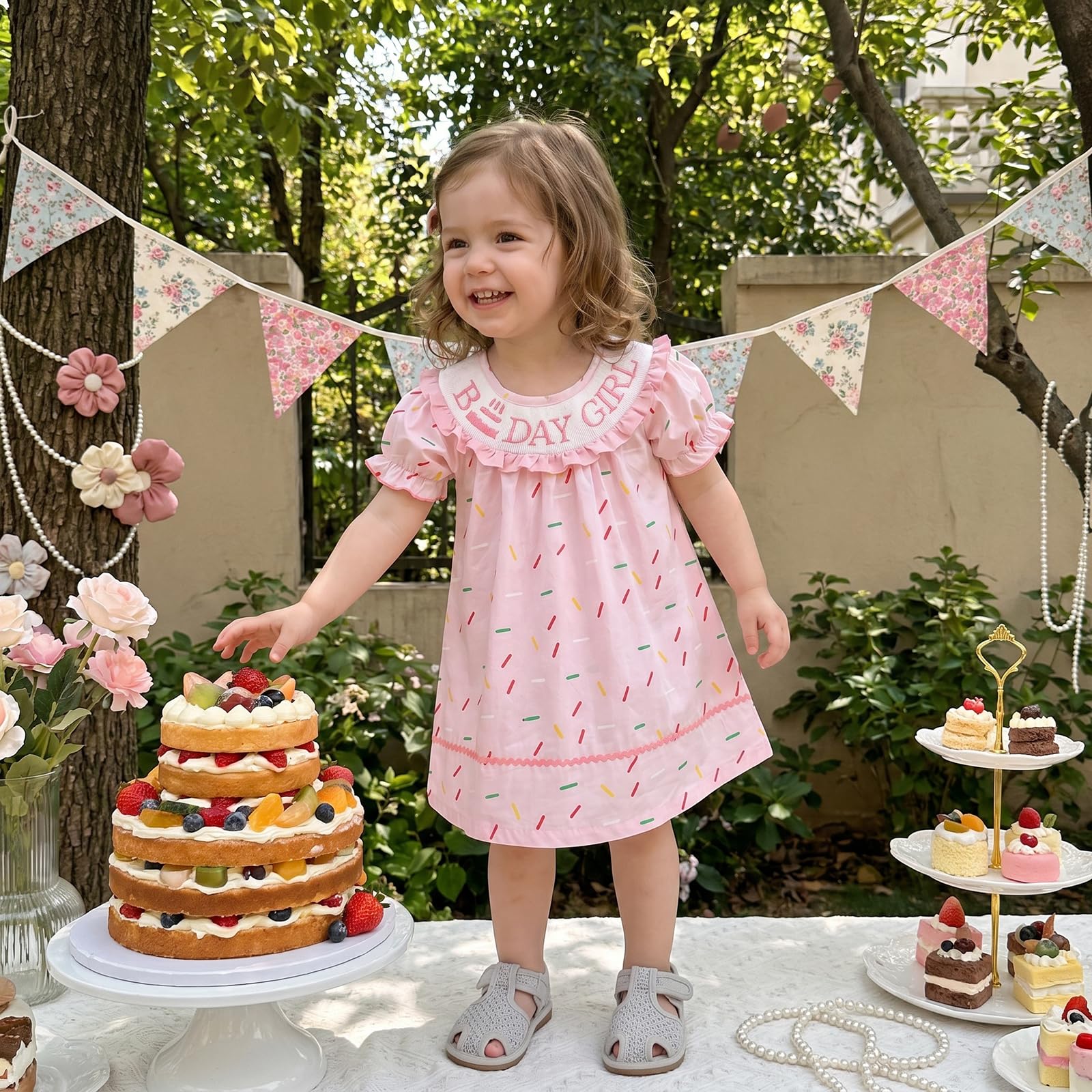 Birthday Girl Outfit Toddler Smocked Birthday Dress B Day Dresses for Girls 2nd 3rd 4yr 5yr Birthday Gift
