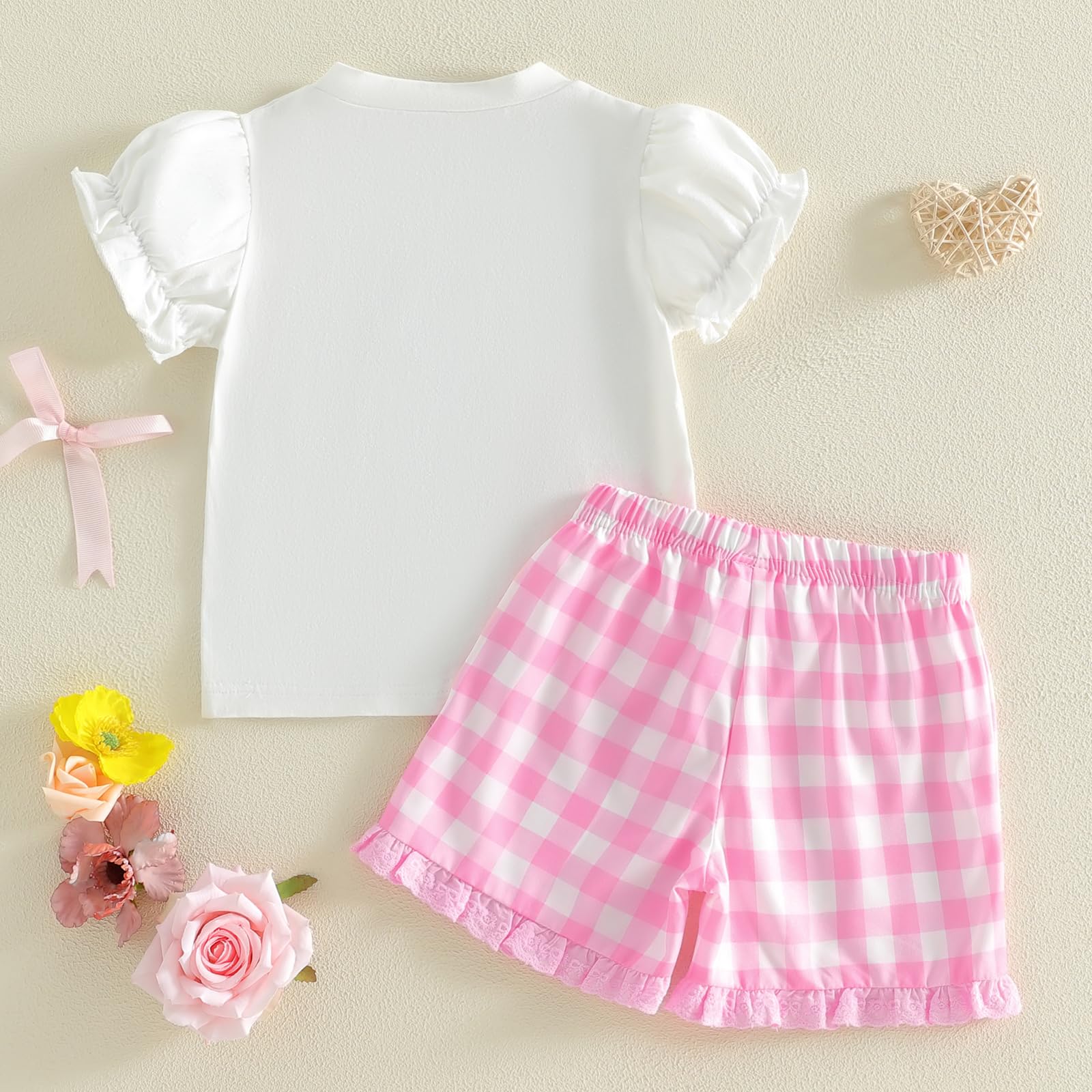 Toddler Baby Girl Summer Clothes Bow Castle T-Shirt Top Plaid Gingham Ruffle Shorts Set Infant Cake Smash Outfit