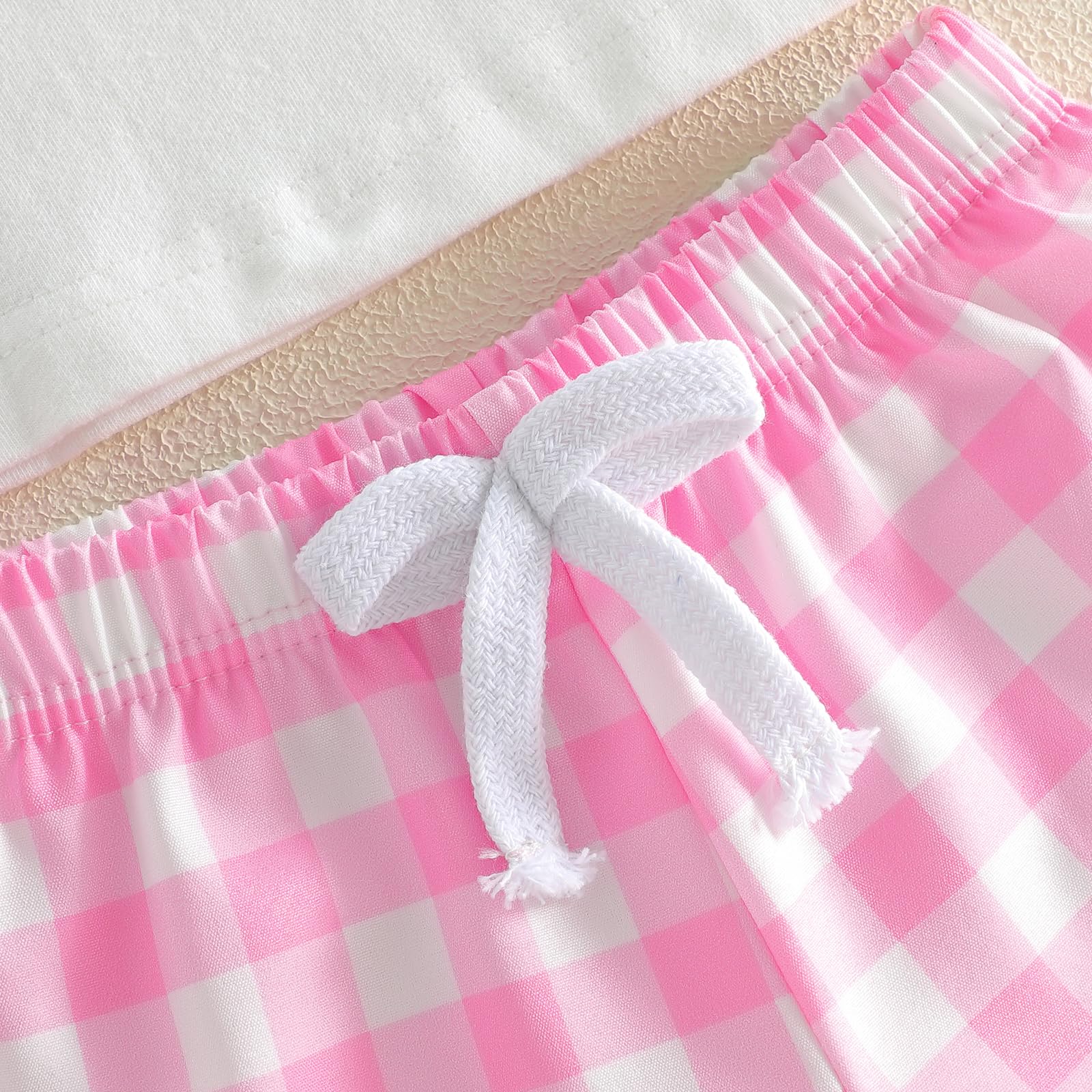 Toddler Baby Girl Summer Clothes Bow Castle T-Shirt Top Plaid Gingham Ruffle Shorts Set Infant Cake Smash Outfit