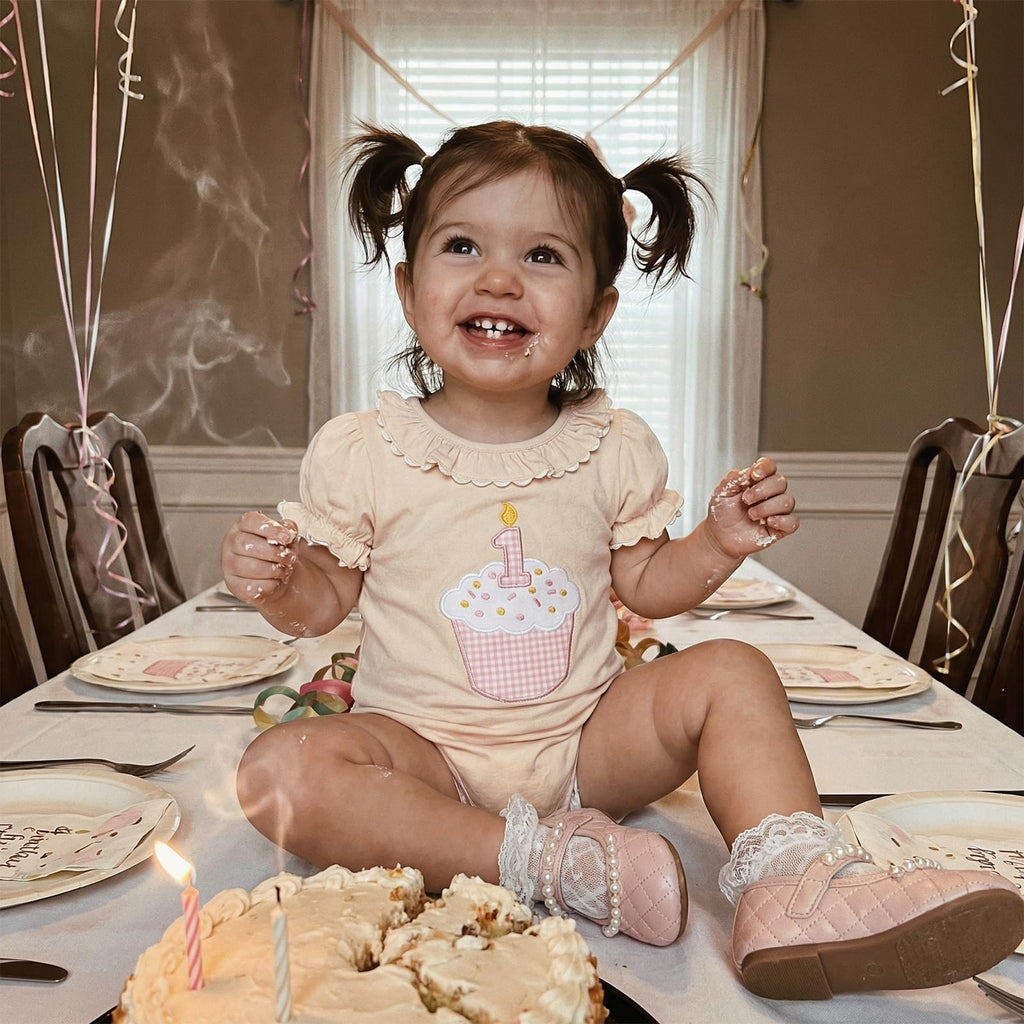 Baby Girl First Birthday Outfit Puff Short Sleeve Romper Bodysuit 1 Cake Embroidery Cake Smash Jumpsuit Clothes