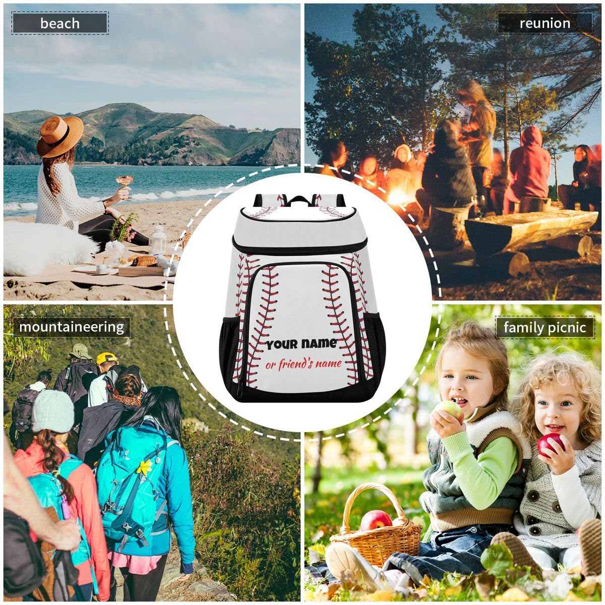 Sport Stripe Baseball Cooler Backpack Leakproof Large Capacity Insulated Backpack Cooler Bag Lunch Bag for Work/Hiking/Camping/Beach/Fishing